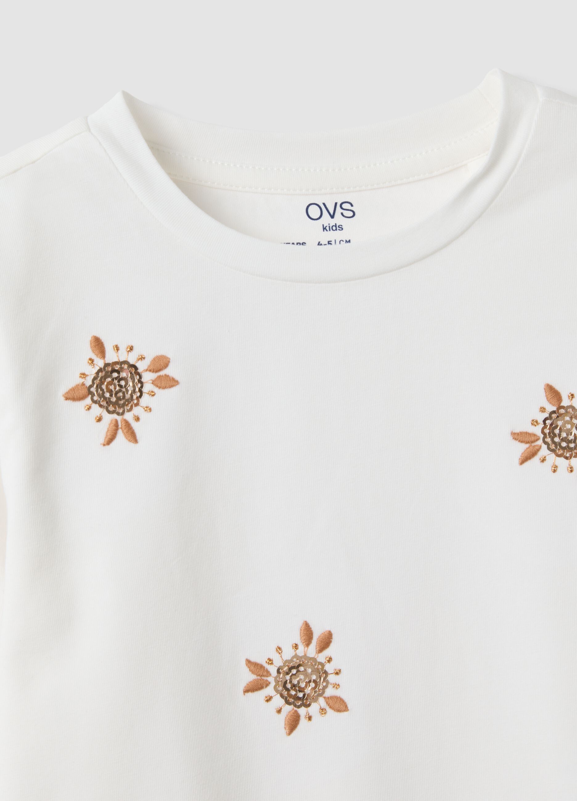T-shirt bianca in cotone elasticizzato con girocollo