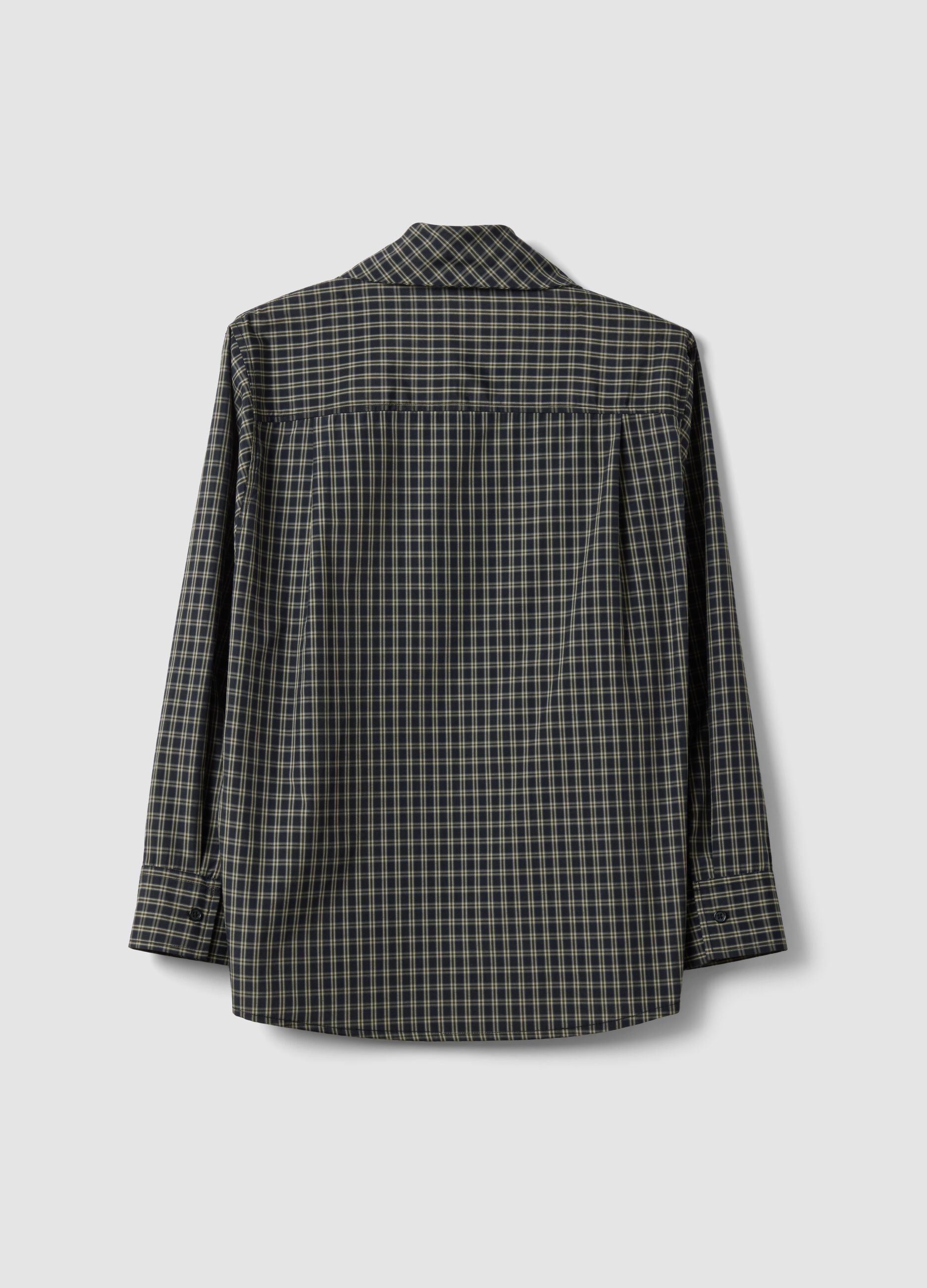 Black oversized cotton-blend checked shirt with bow
