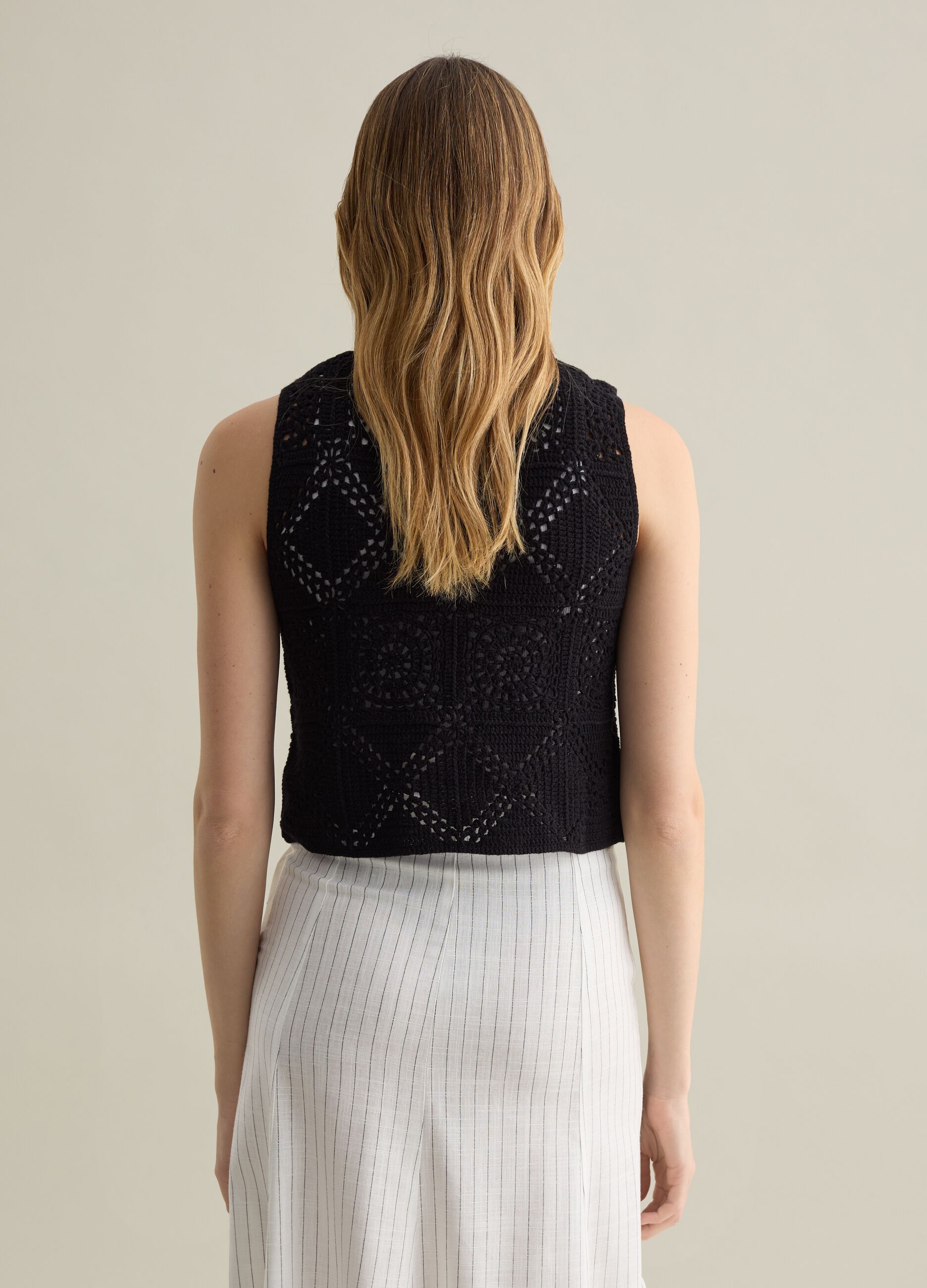 Black crochet knit tank top