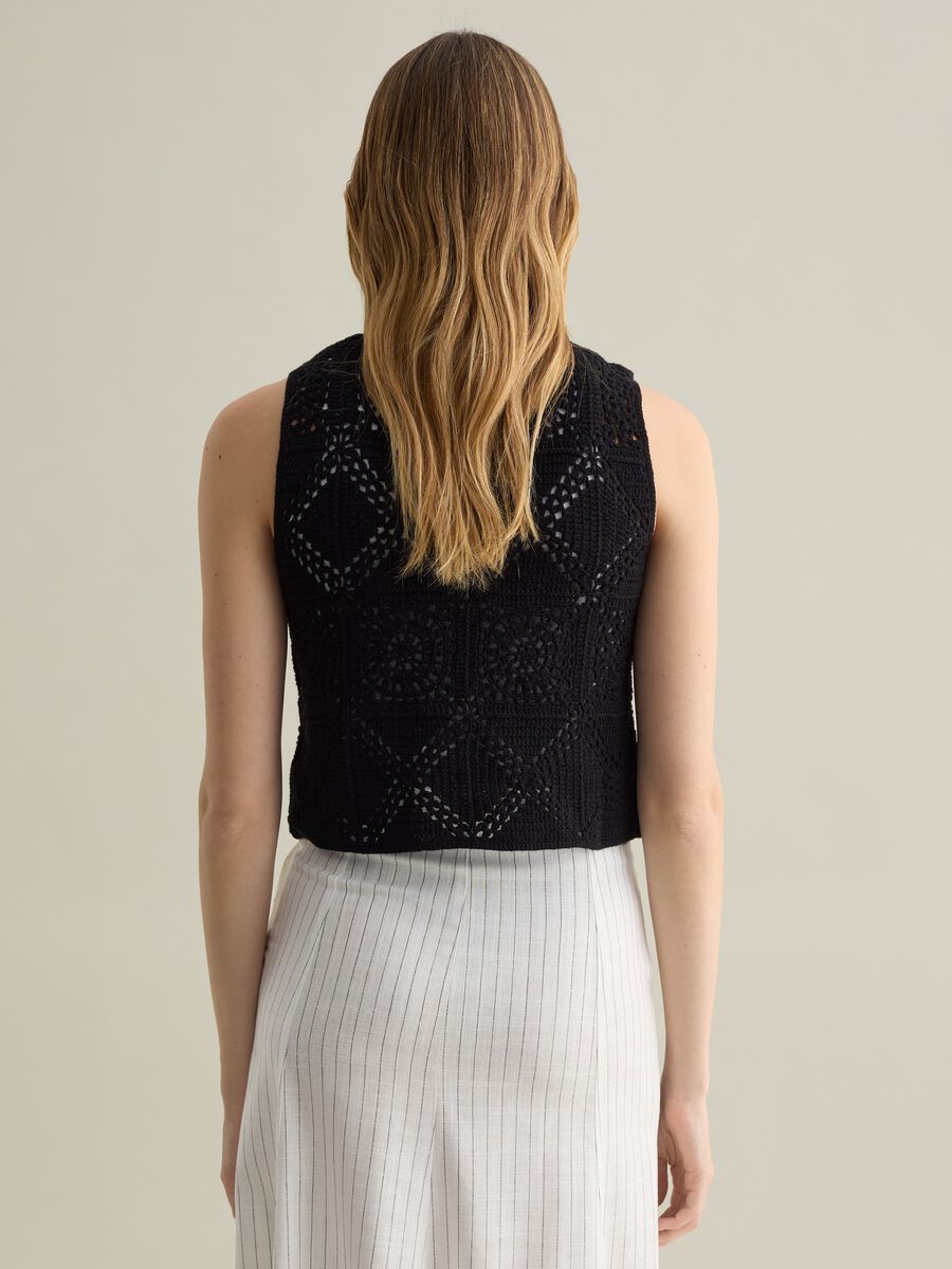 Black crochet knit tank top_3
