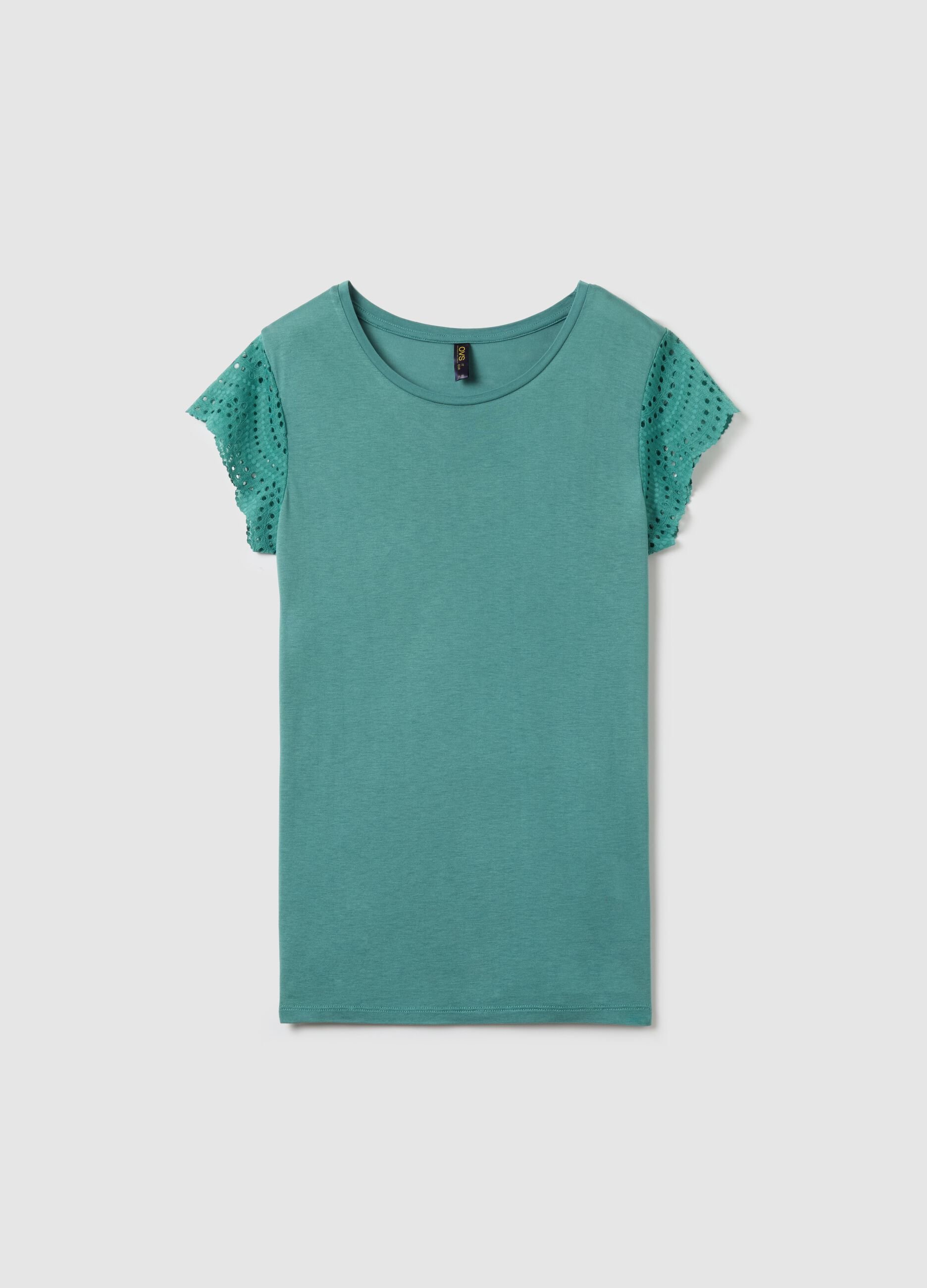 Pyjama top with broderie anglaise sleeves