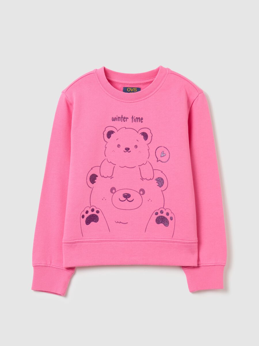 Sweatshirt with round neck and glitter print_0