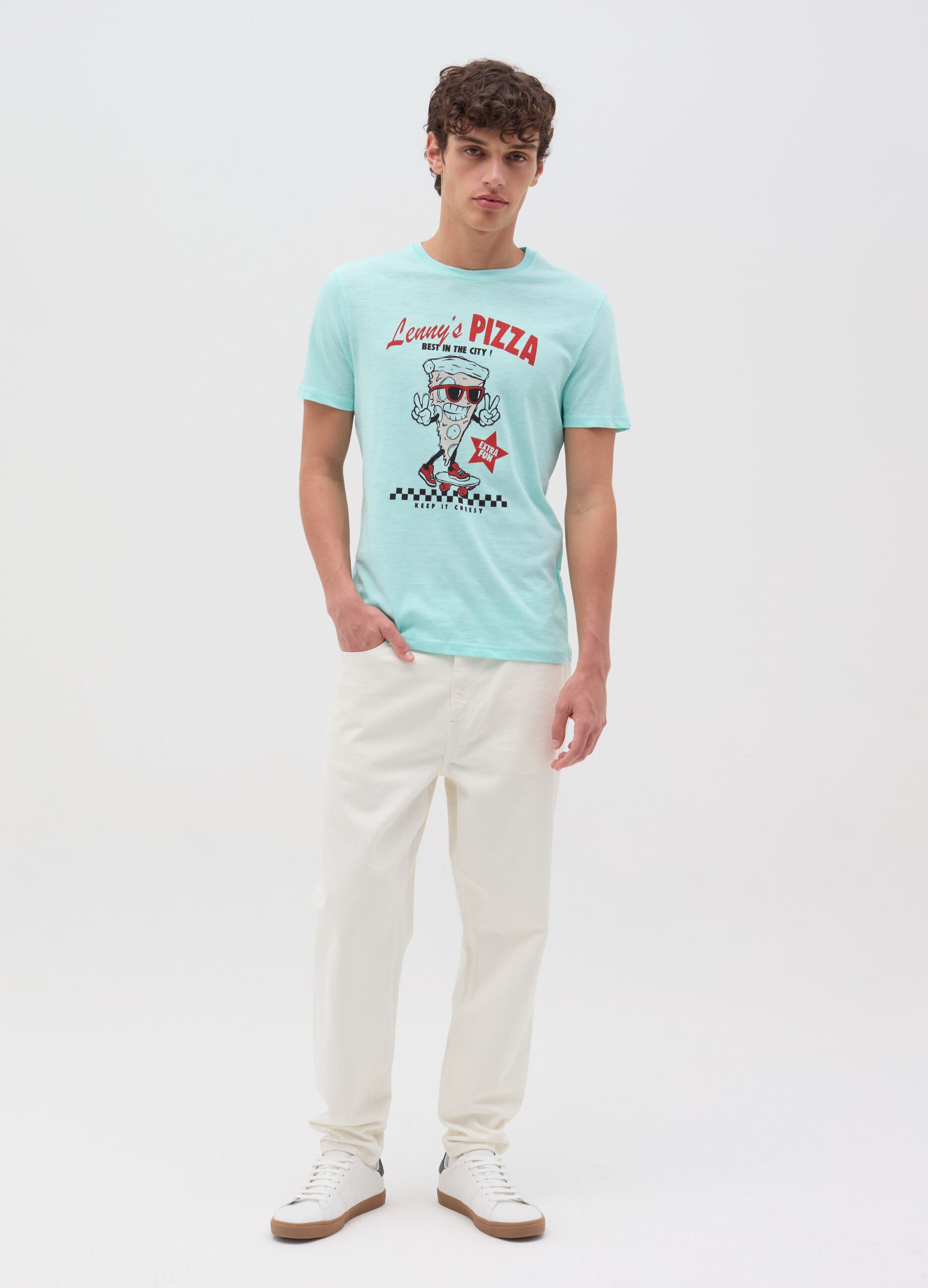 Slub jersey T-shirt with pizza print