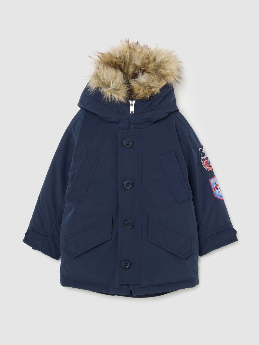 Blue padded children's jacket regular fit with hood and zip_0
