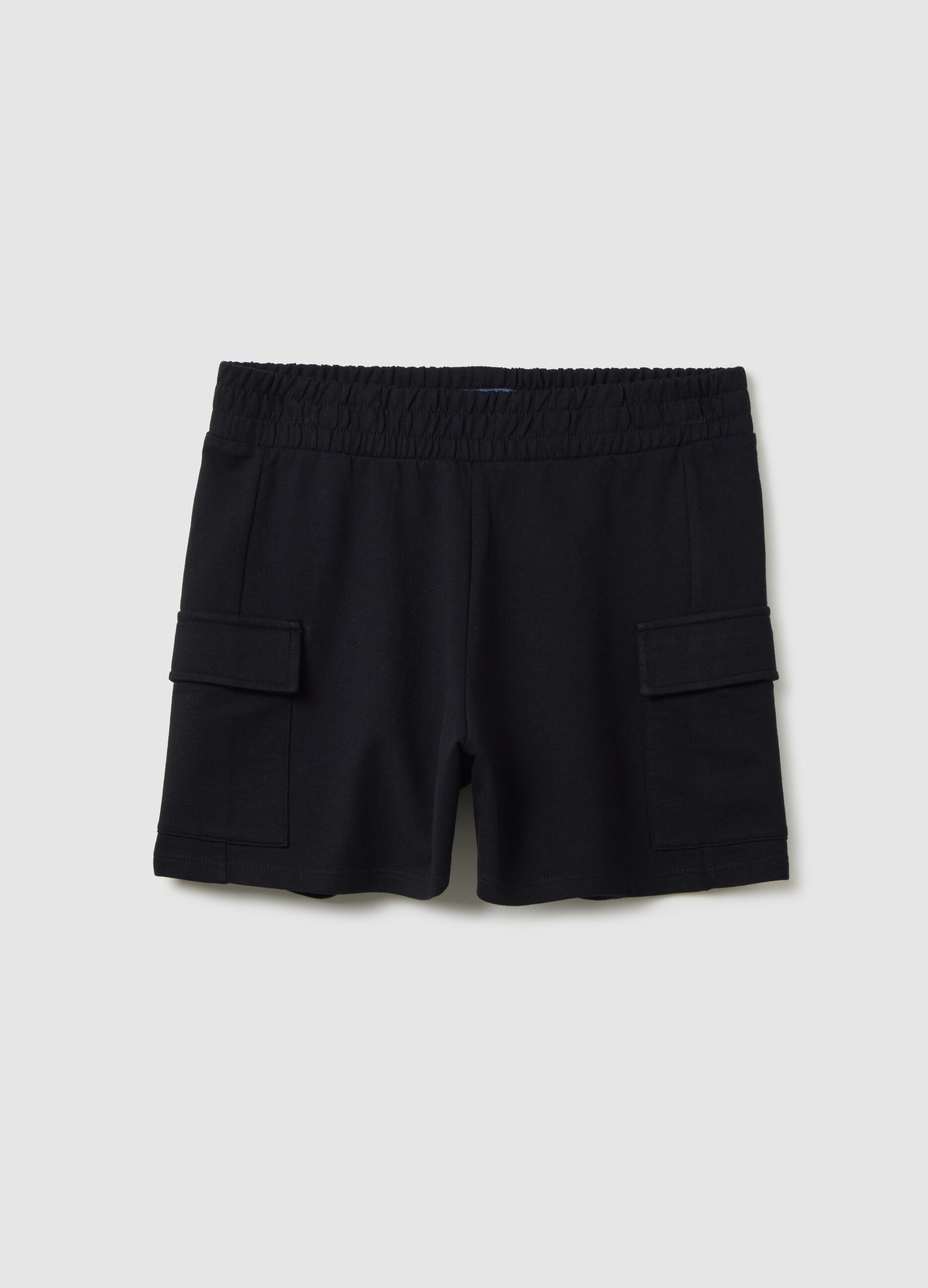 Black Cotton Cargo Shorts
