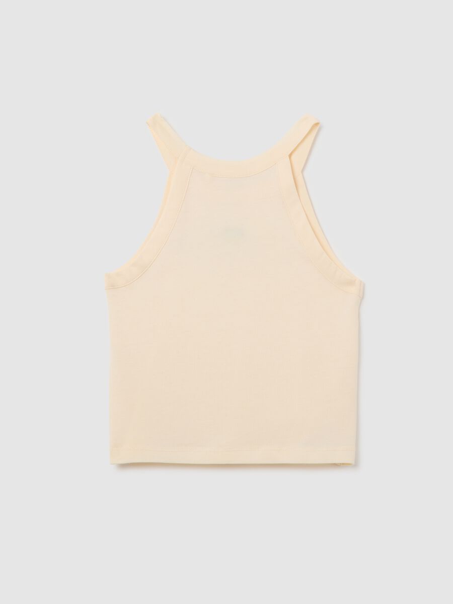 Beige girls' fitted pure cotton top with print_1