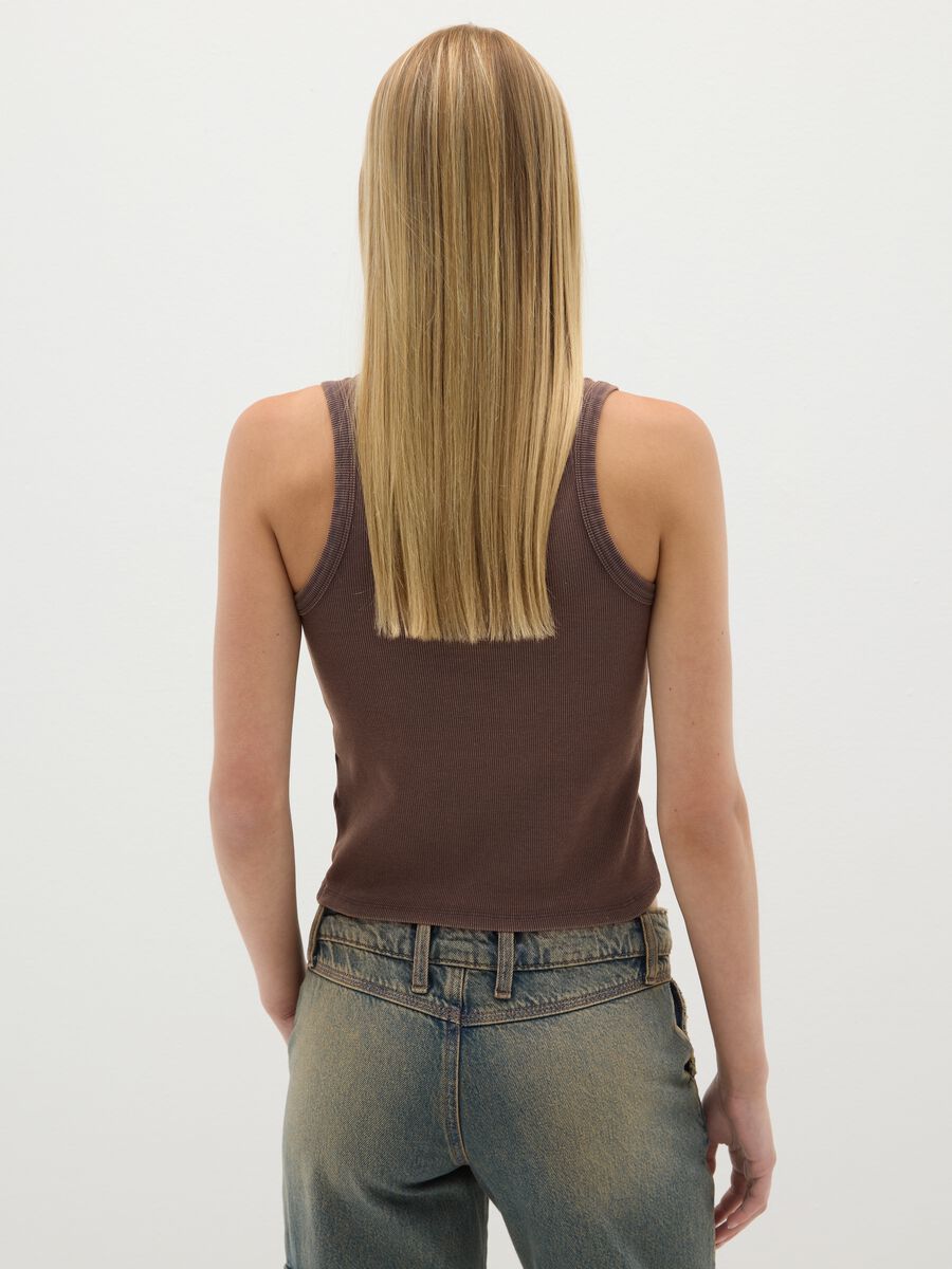 Fitted brown stretch cotton women's vest_3