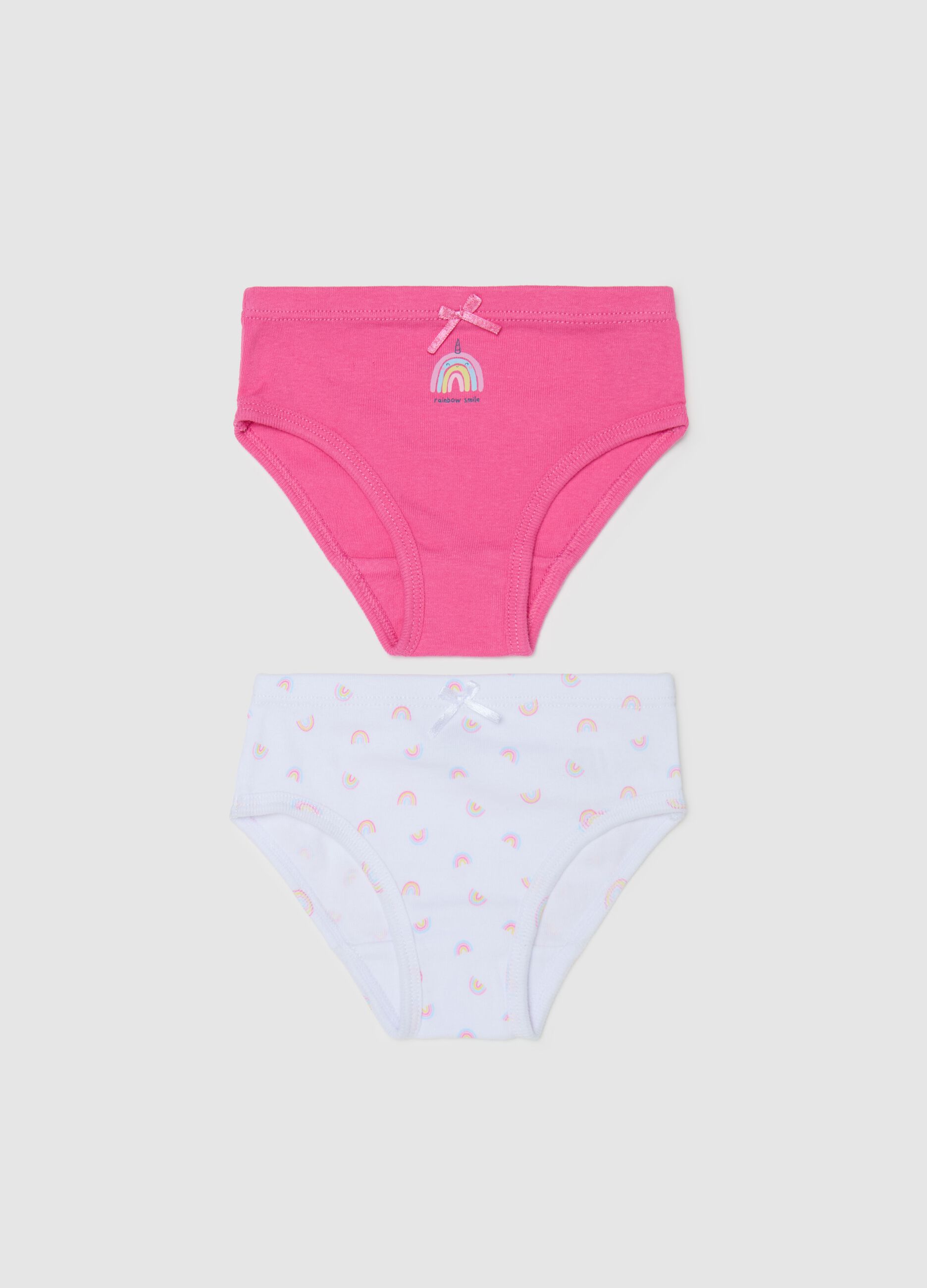 Bipack slip in cotone con stampa e fiocchetto 