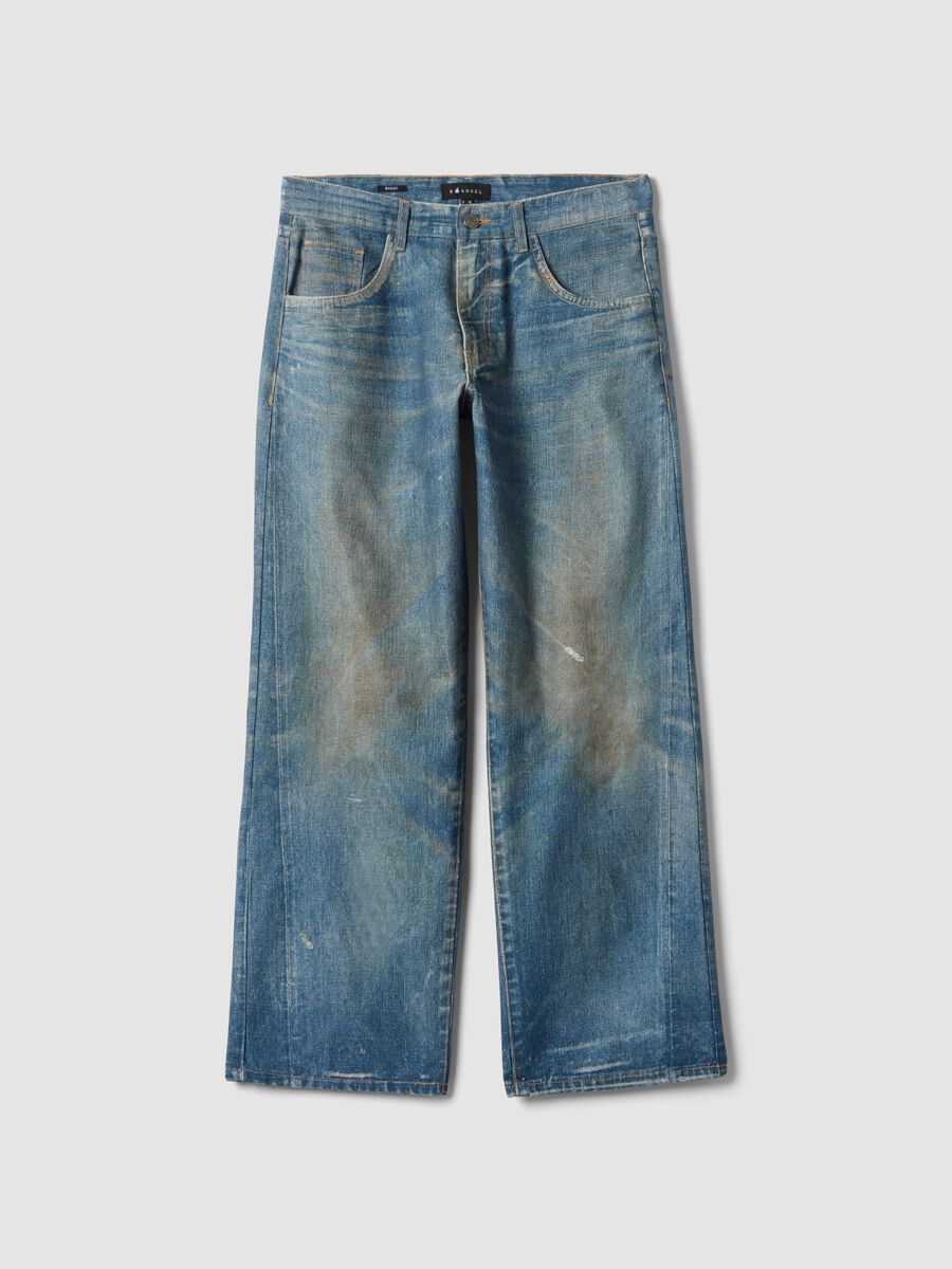 Regular fit blue denim cotton baggy jeans_0