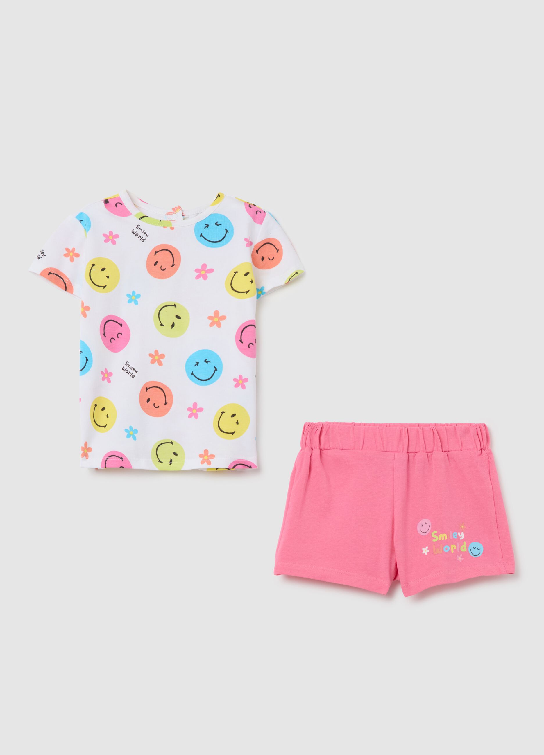 Smiley jogging set for baby girl with multicolour print