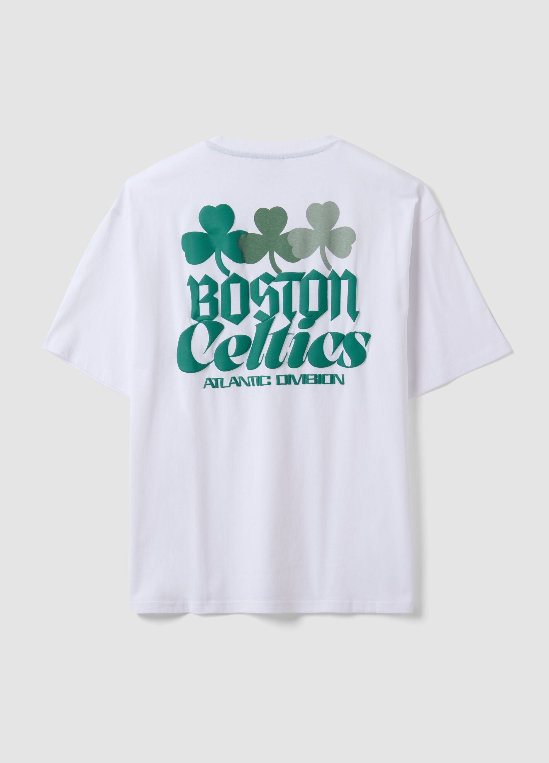 White pure cotton T-shirt with Celtics print