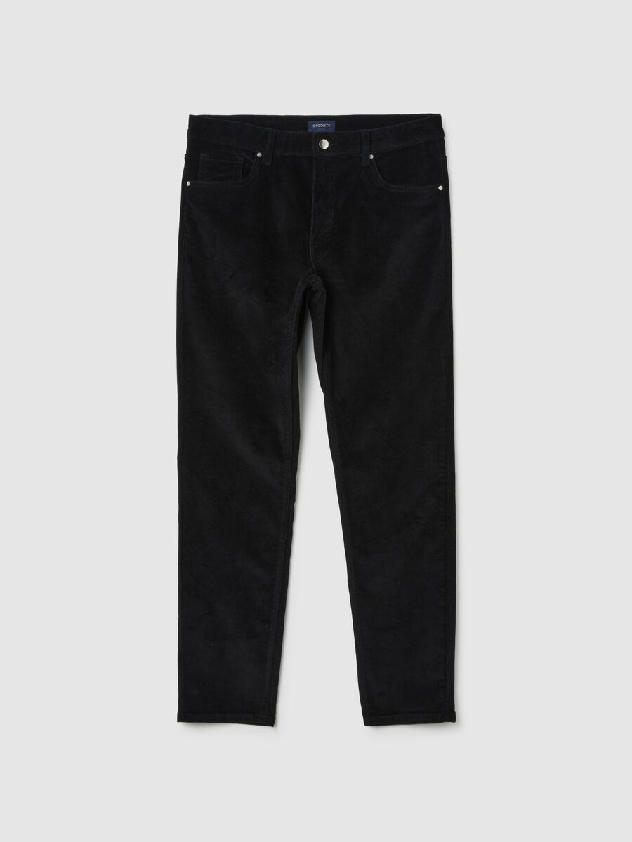Pantaloni in cotone elasticizzato neri slim fit a coste_0