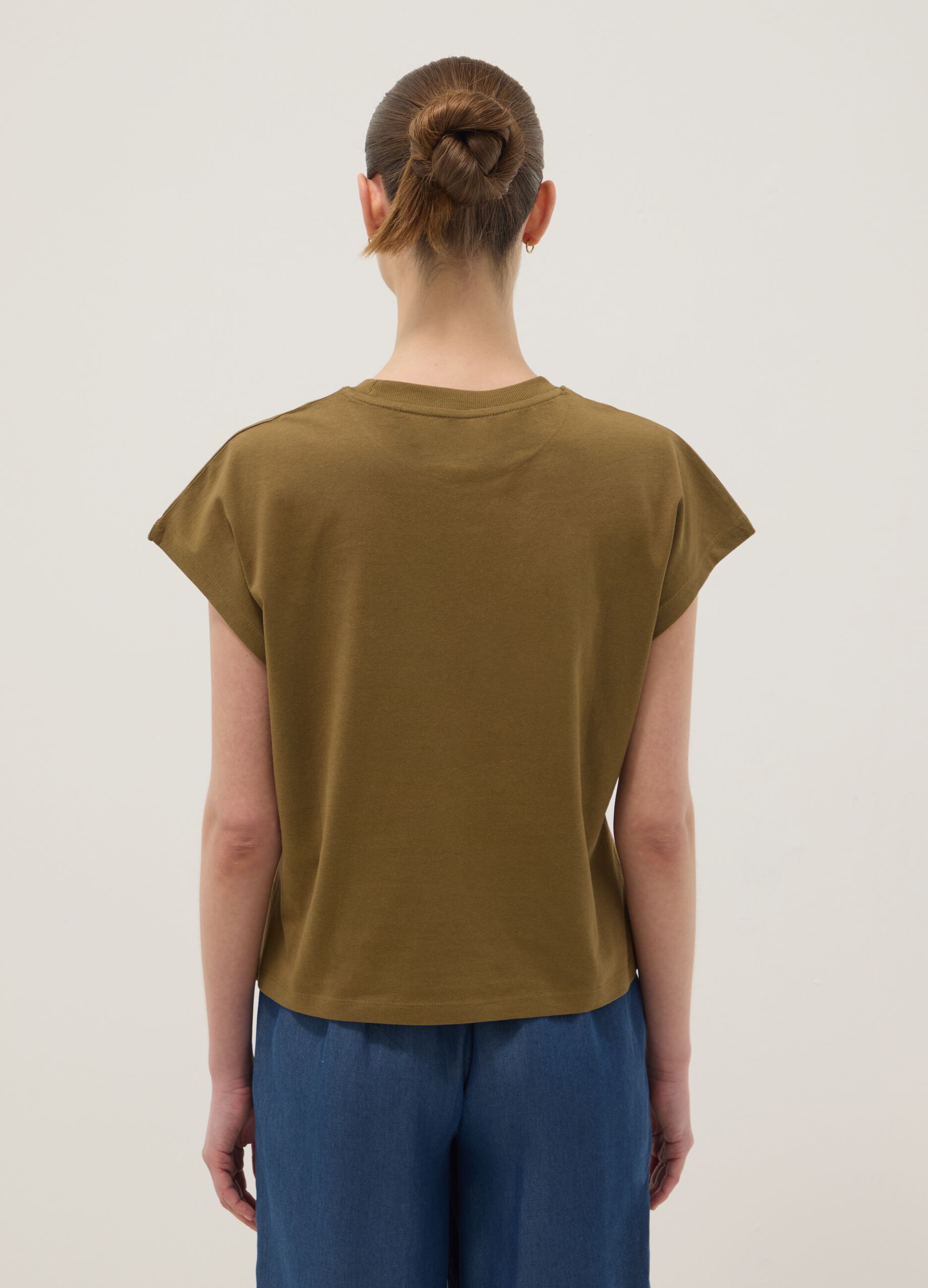 Green fitted pure cotton short-sleeve T-shirt