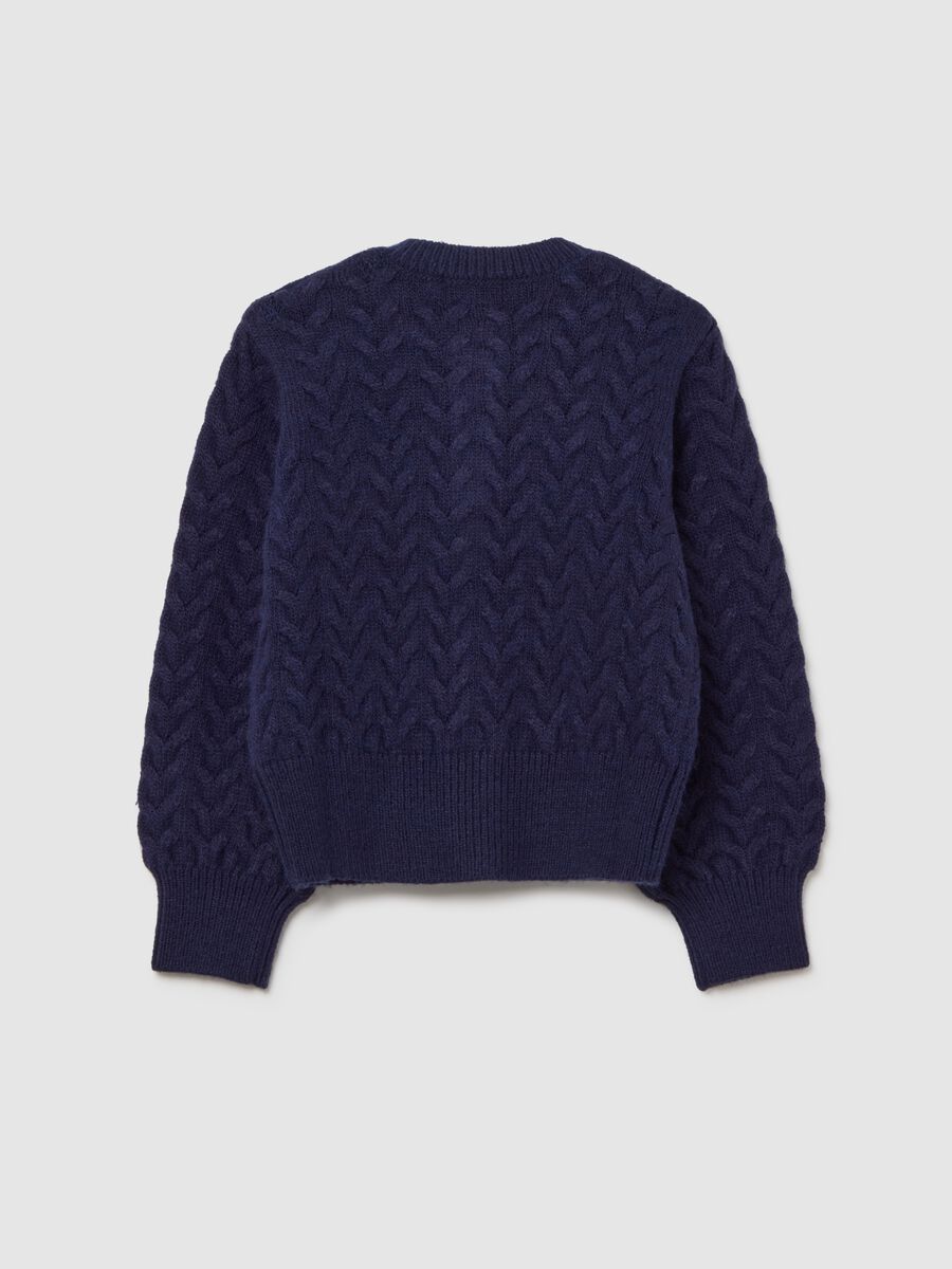 Blue regular fit girl's cardigan with knit pattern_1