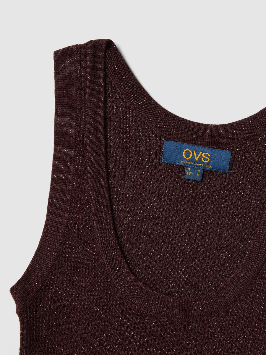 Brown viscose blend fitted tank top_5