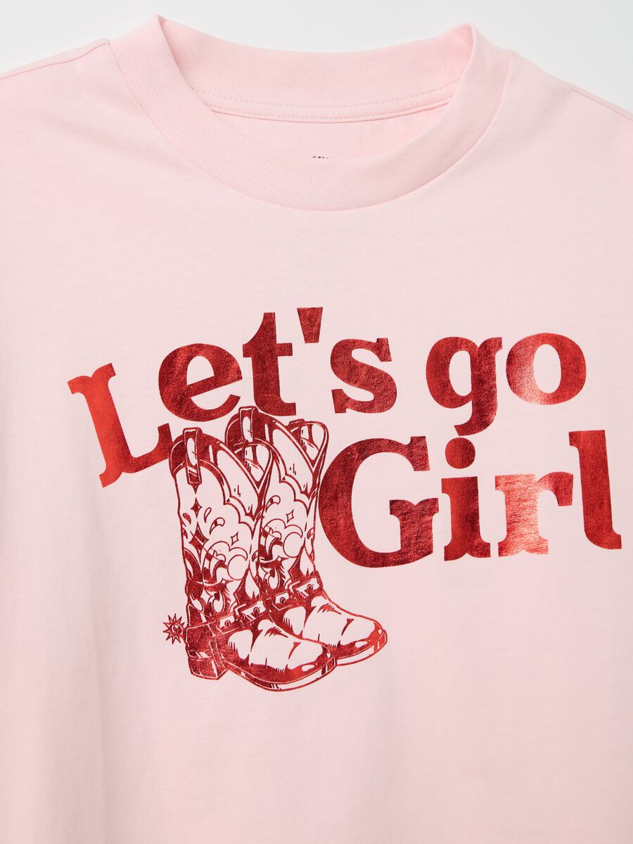 Pink cotton T-shirt with "Let's go Girl" print_5