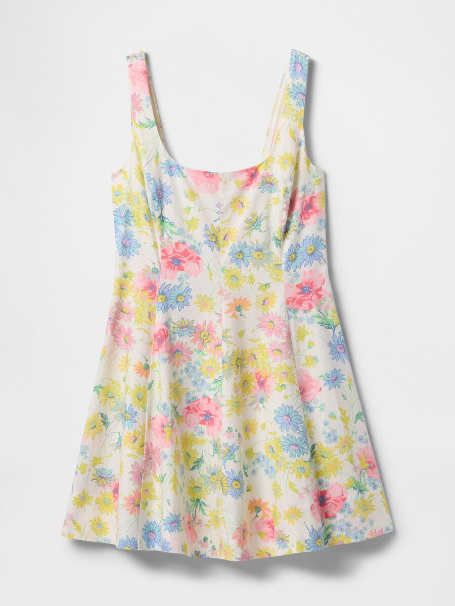 Multicolour floral short dress in linen and viscose_5