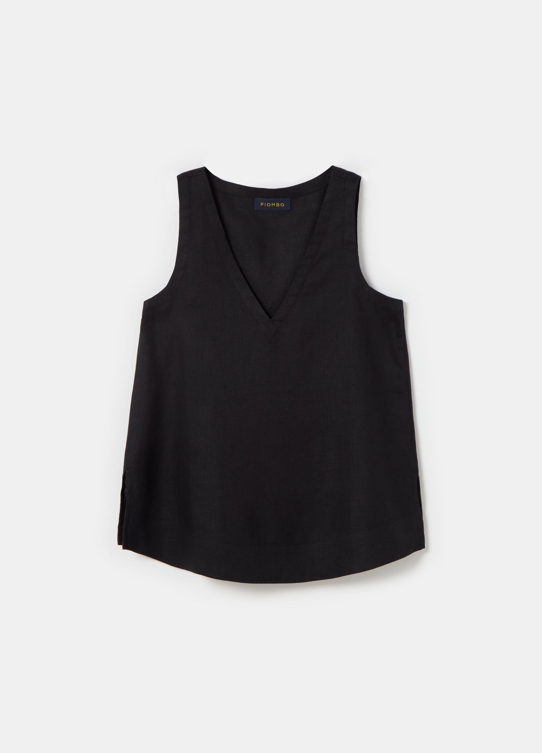 Blusa smanicata in lino scollo a V