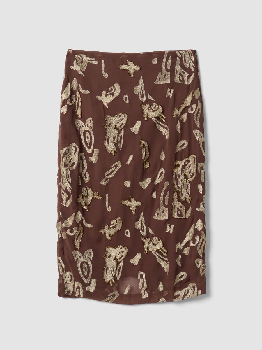 Brown midi skirt in pure viscose with embroidered motif_4