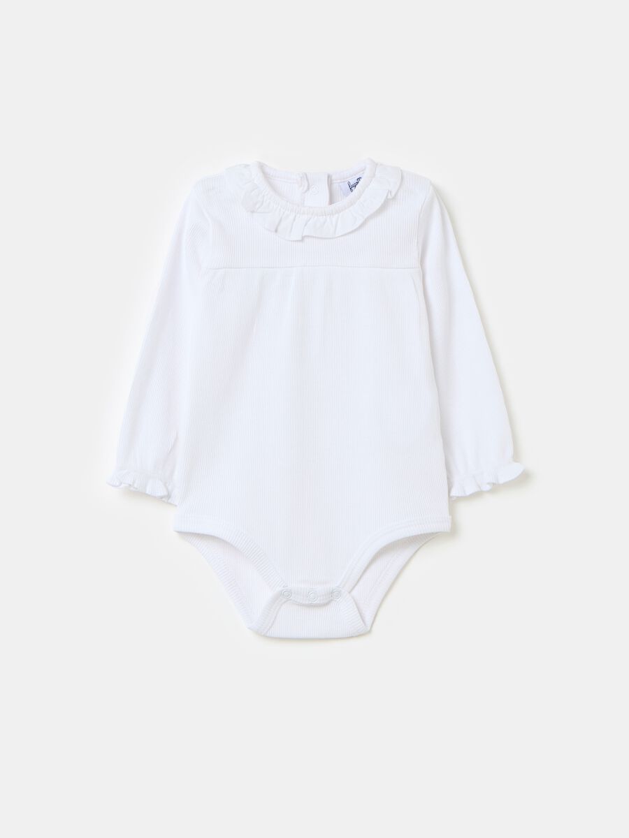 Ribbed organic cotton bodysuit with frills_0