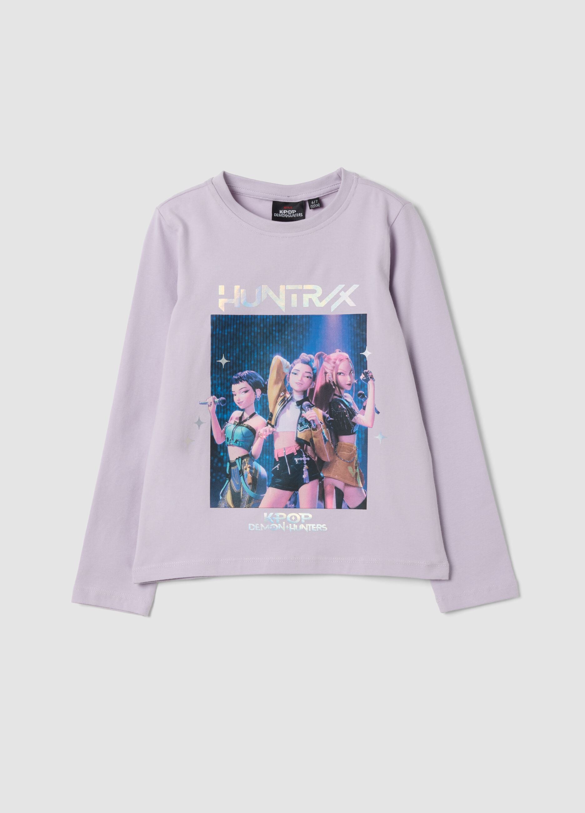Purple stretch cotton T-shirt with K-Pop Demon Hunters print