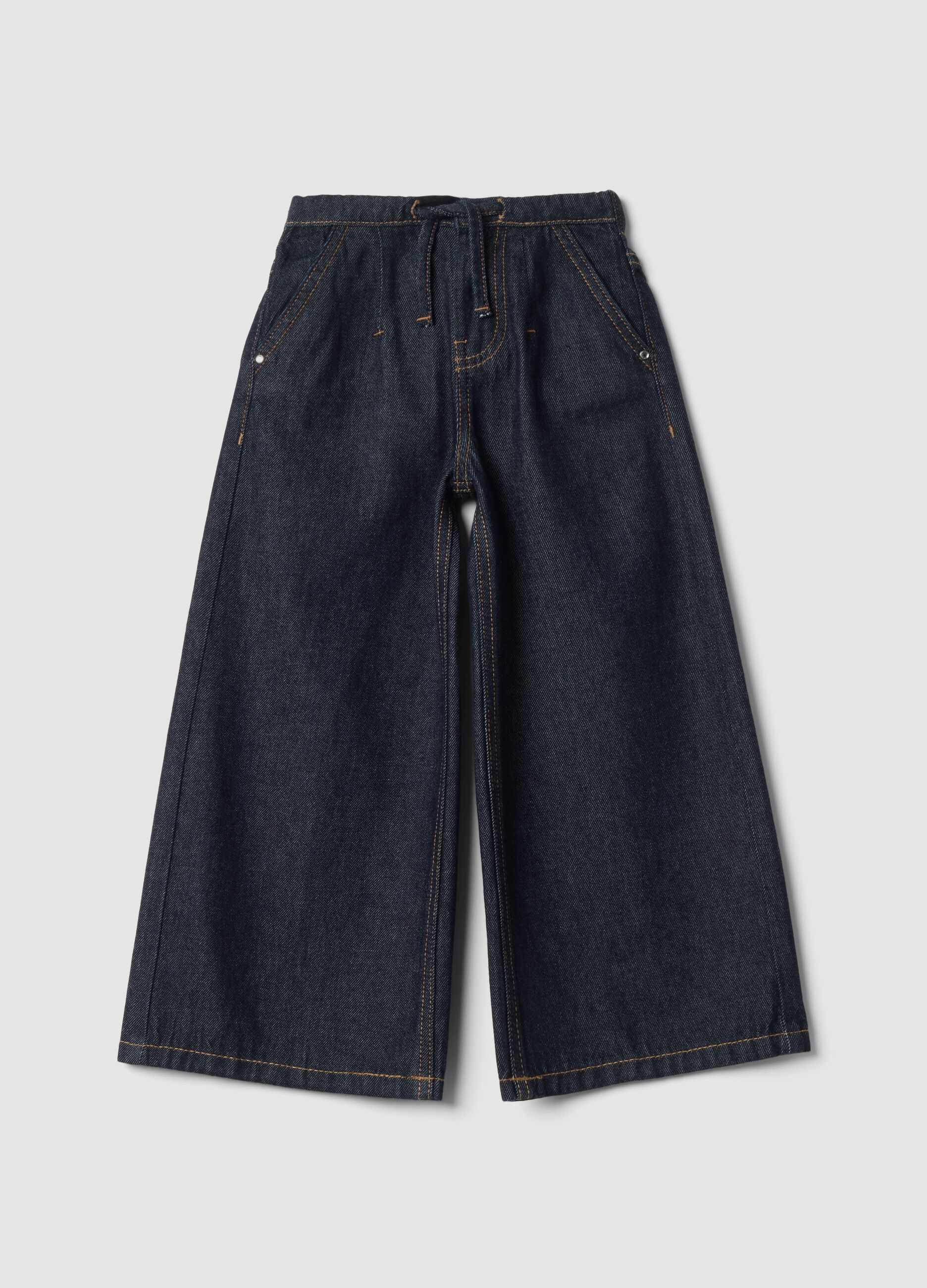 Dark blue wide-leg pure cotton jeans