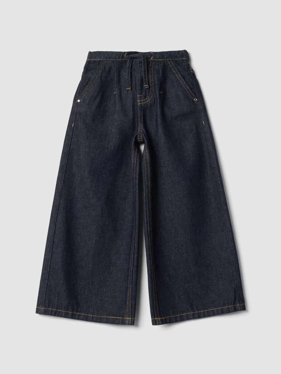 Jeans blu scuro wide leg in puro cotone_0