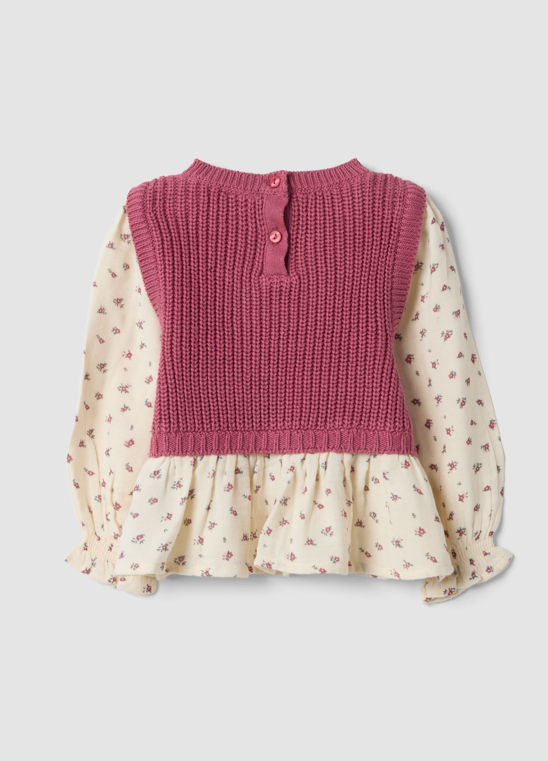 Maglia rosa girocollo in misto viscosa e cotone