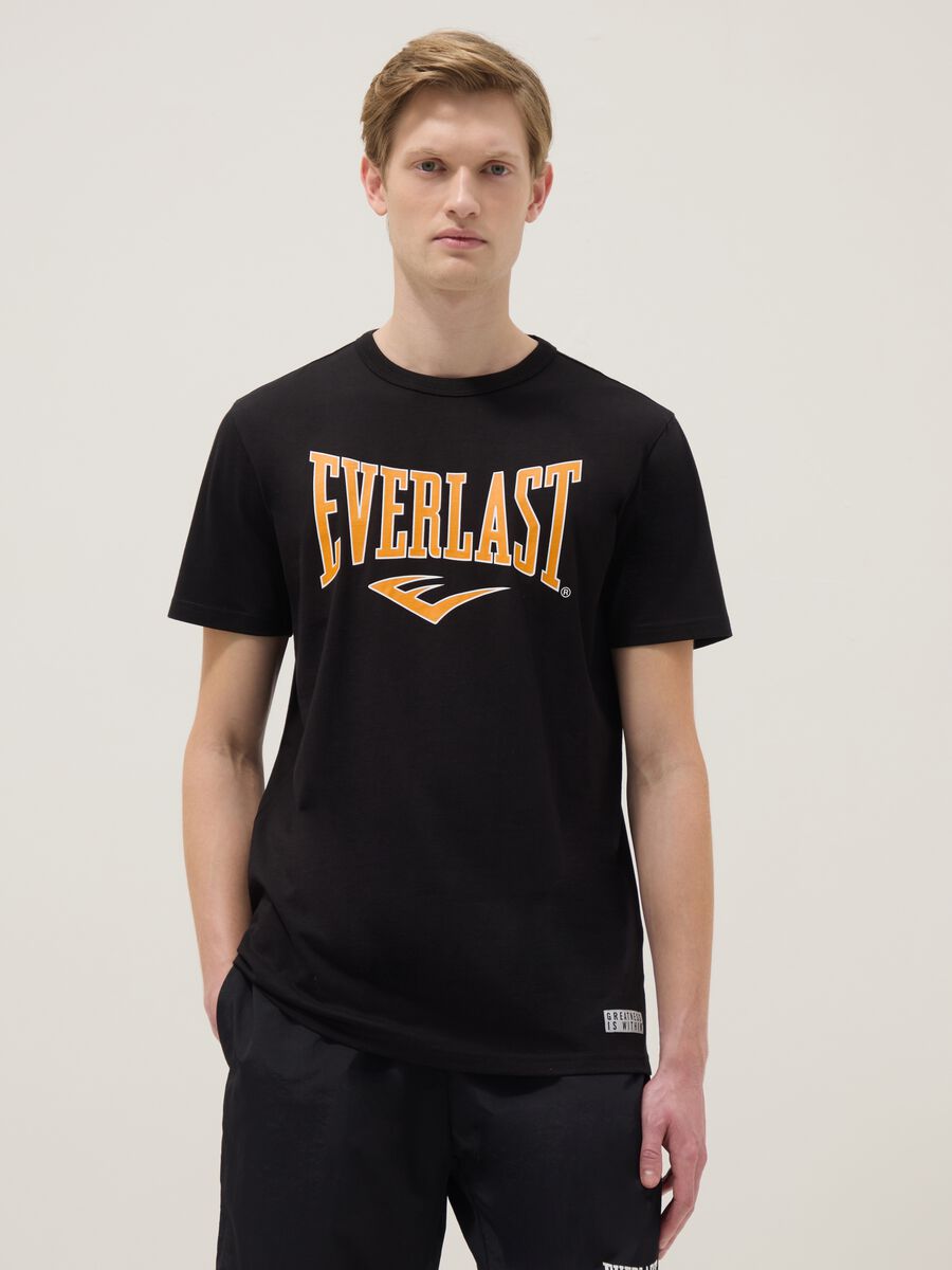 Black pure cotton regular fit T-shirt with Everlast logo_0