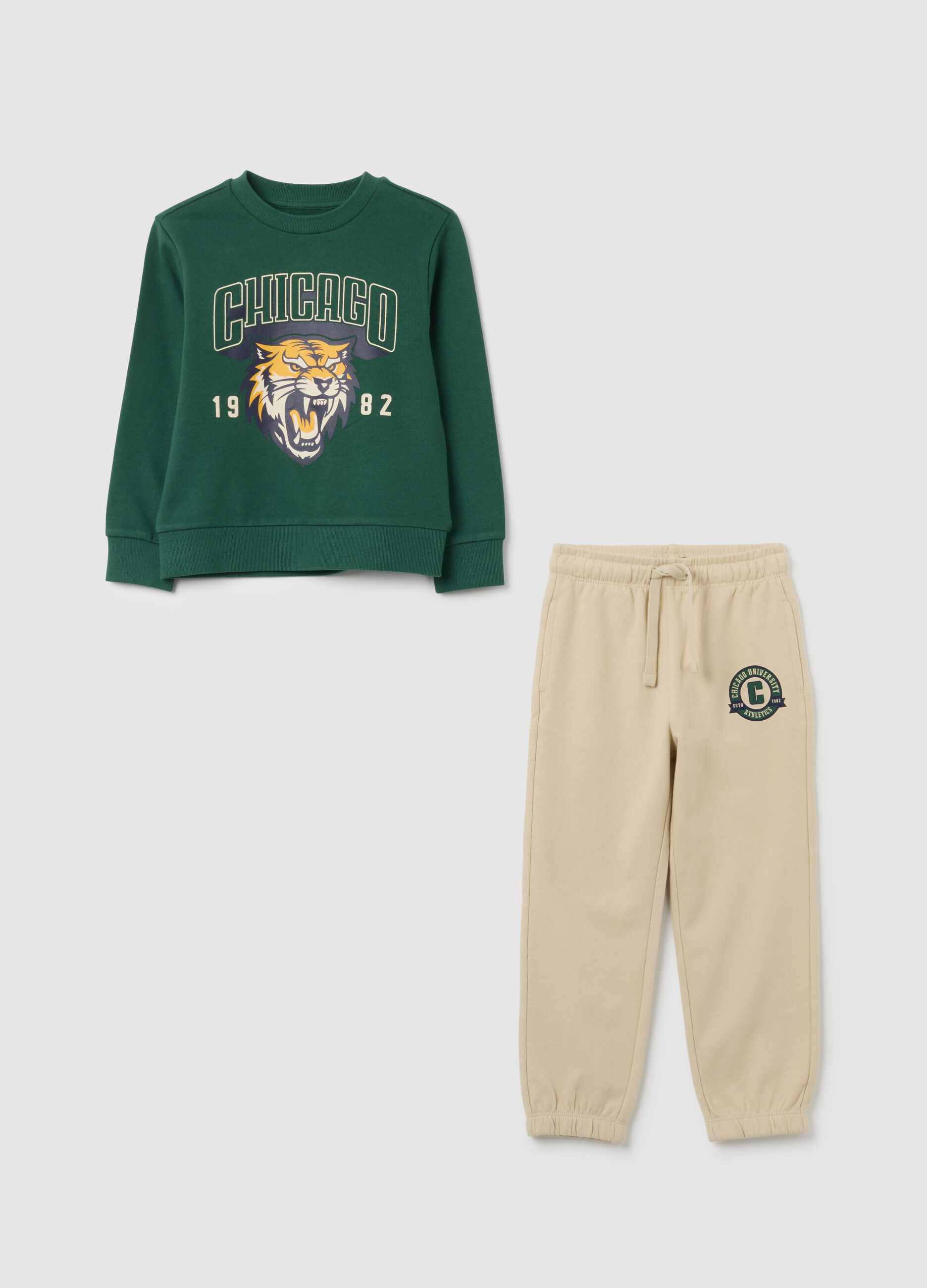 Green regular fit pure cotton kids set