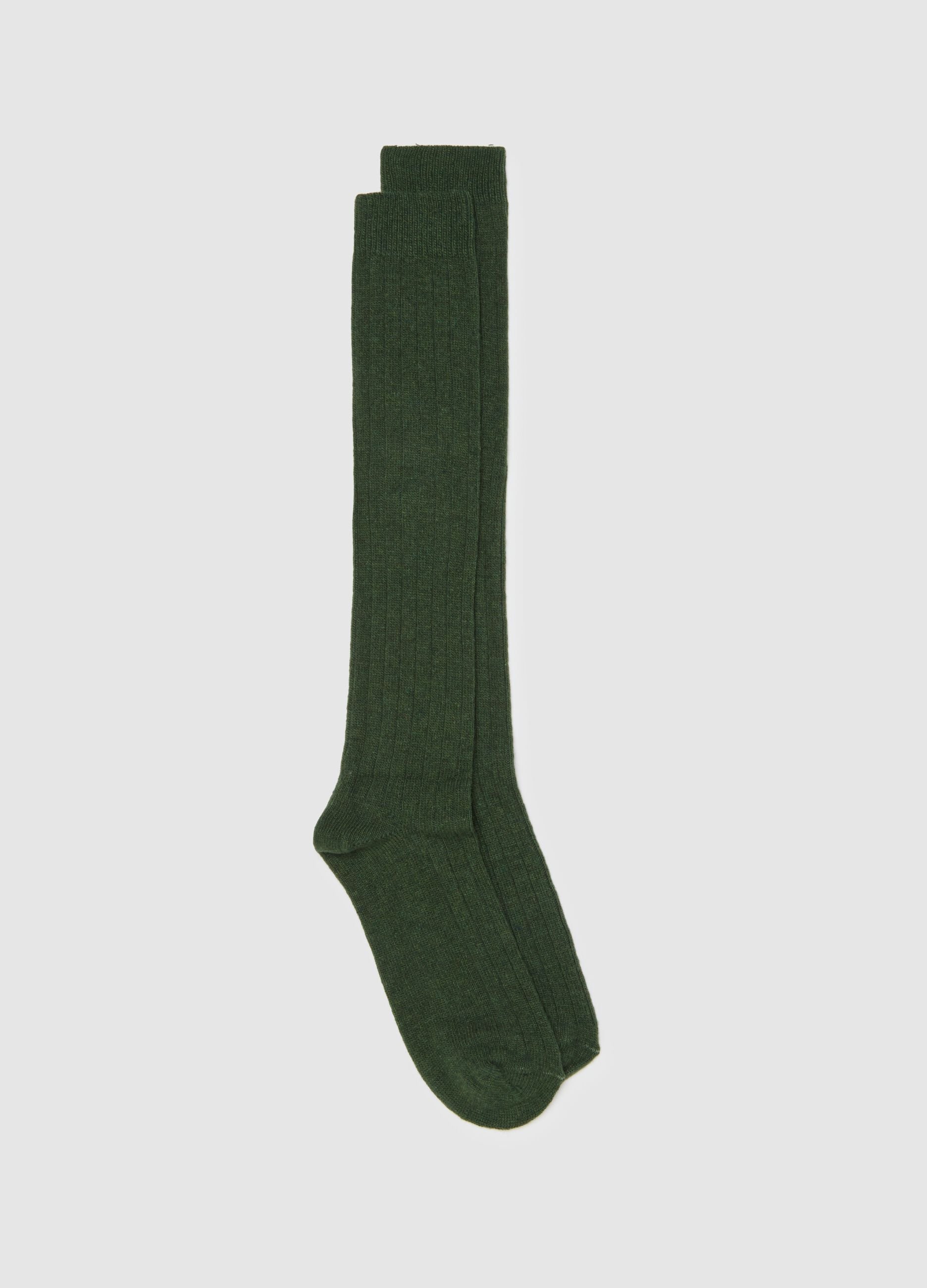 Green Ribbed Long Socks