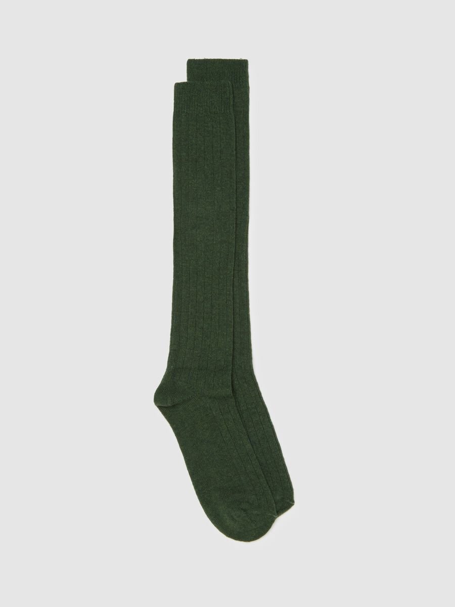 Green Ribbed Long Socks_0