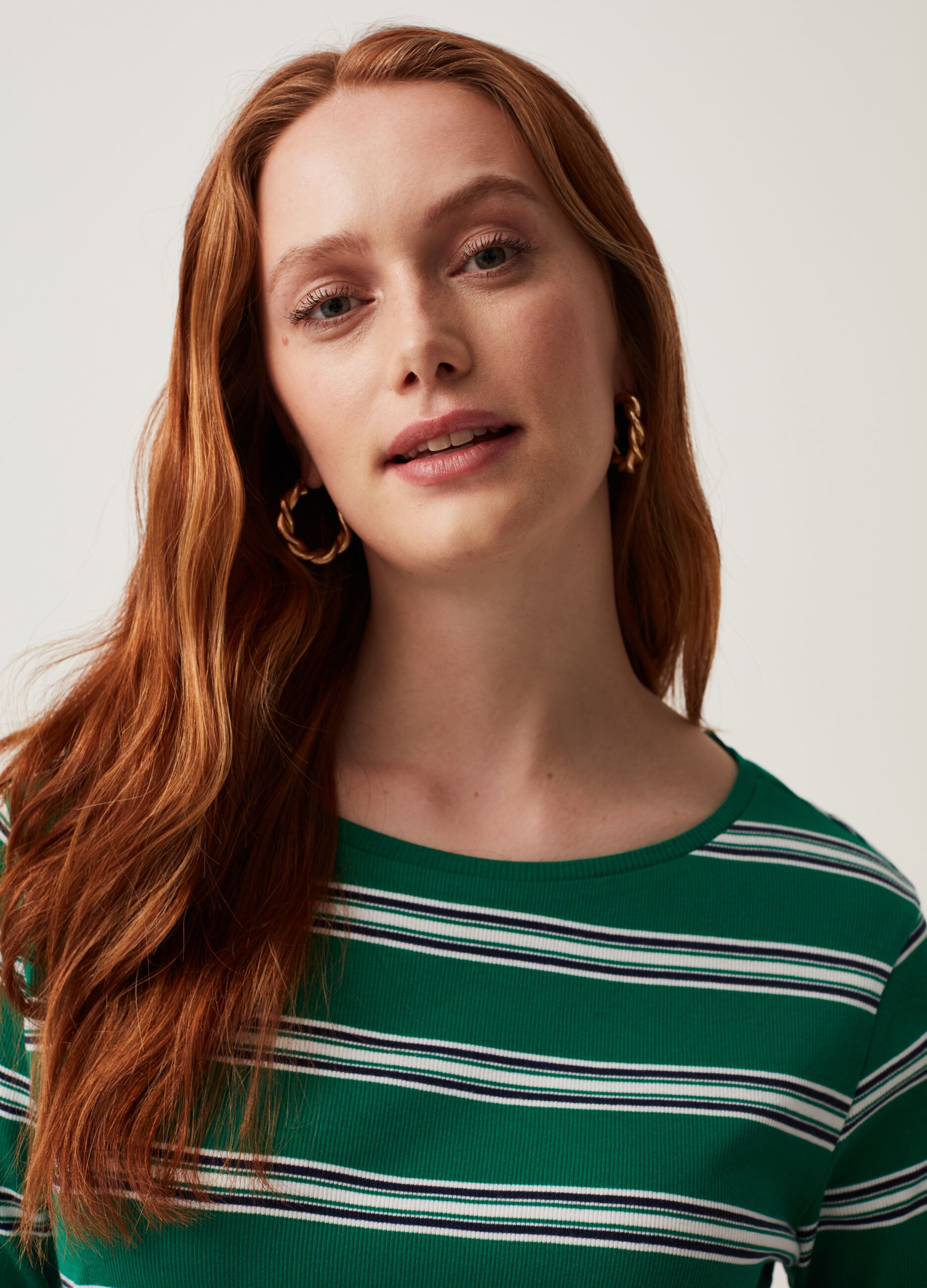 T-shirt a costine con righe sottili Curvy MYA_1
