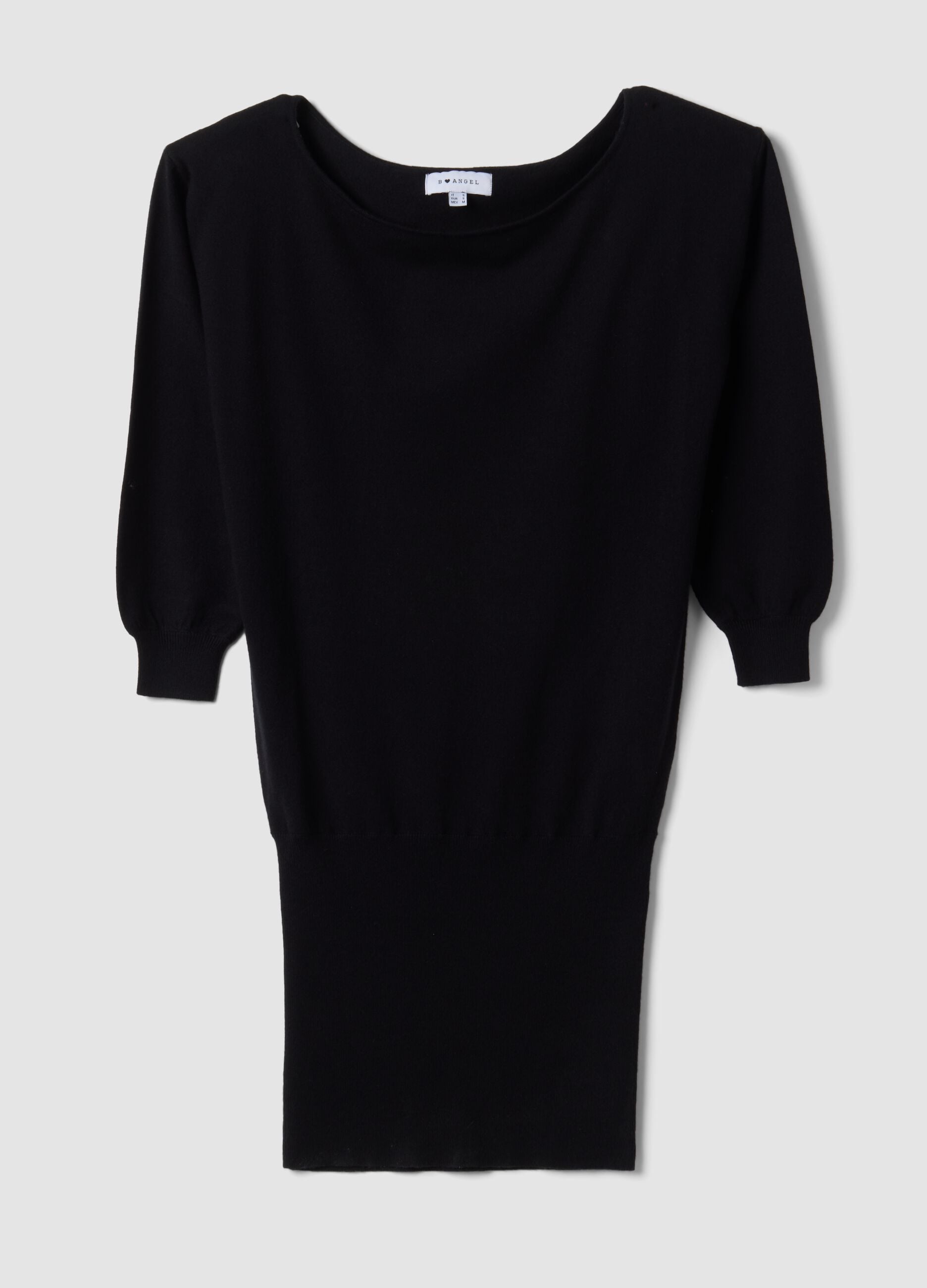 Black viscose-blend dress with boat neckline