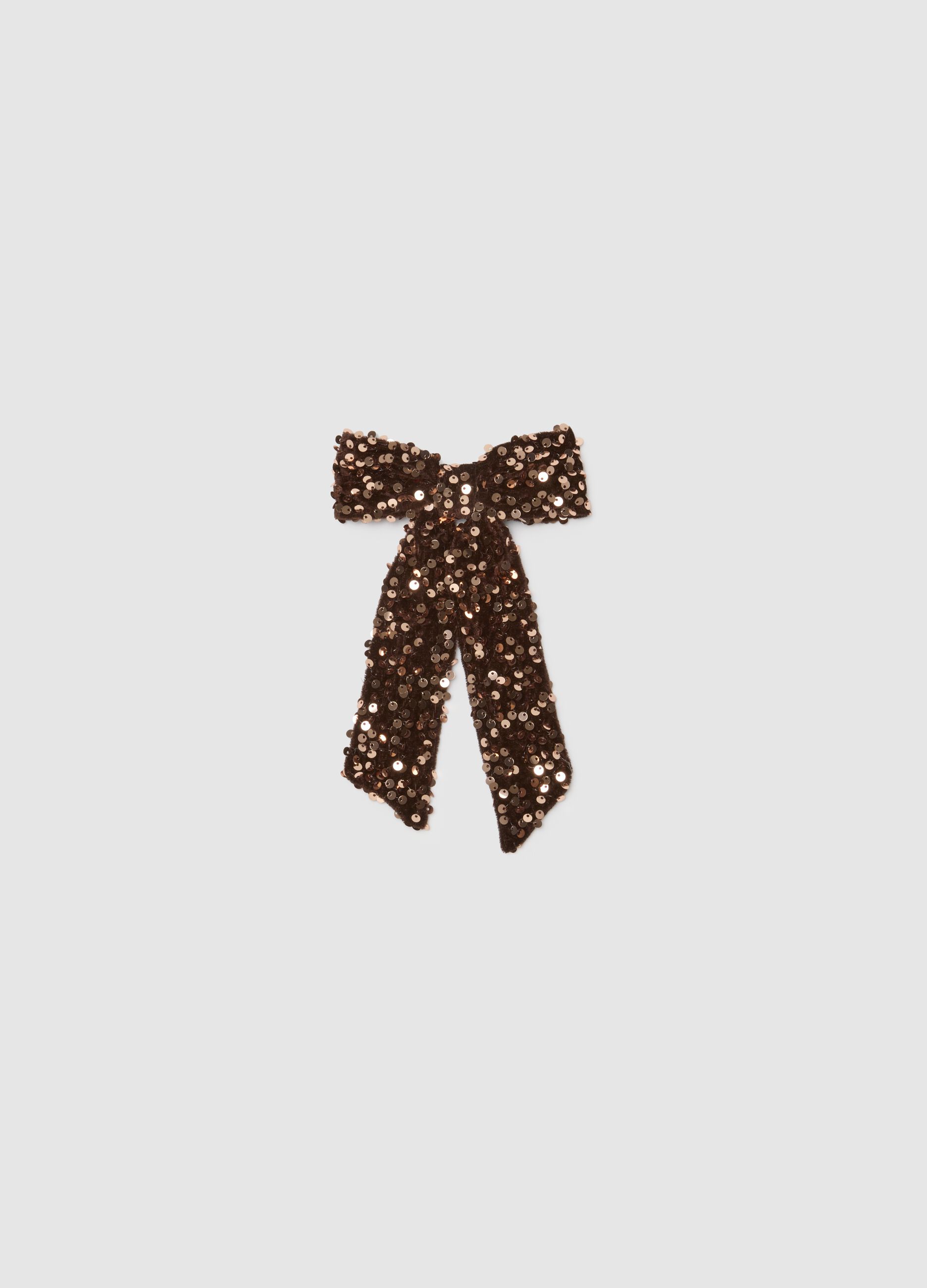 Brown Velvet Girl's Bow with Sequins
