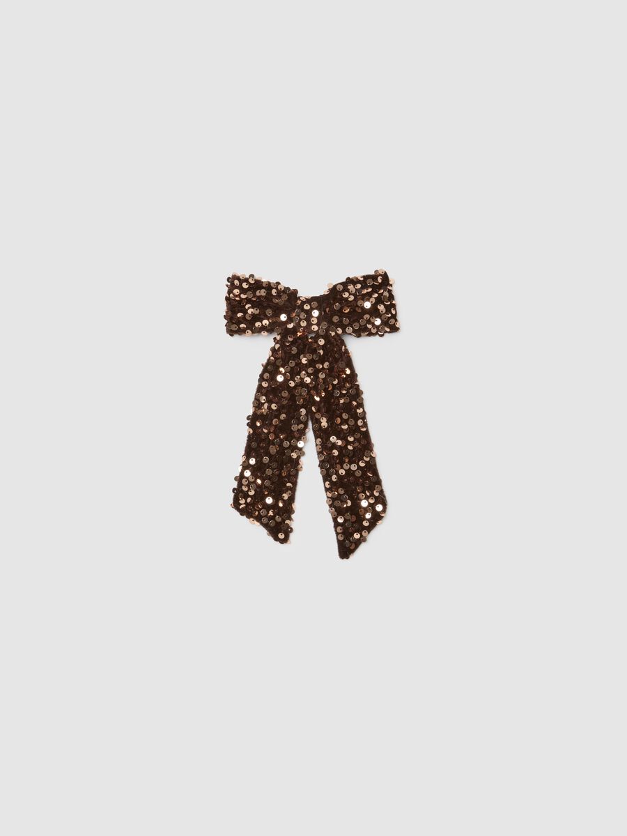 Brown Velvet Girl's Bow with Sequins_0