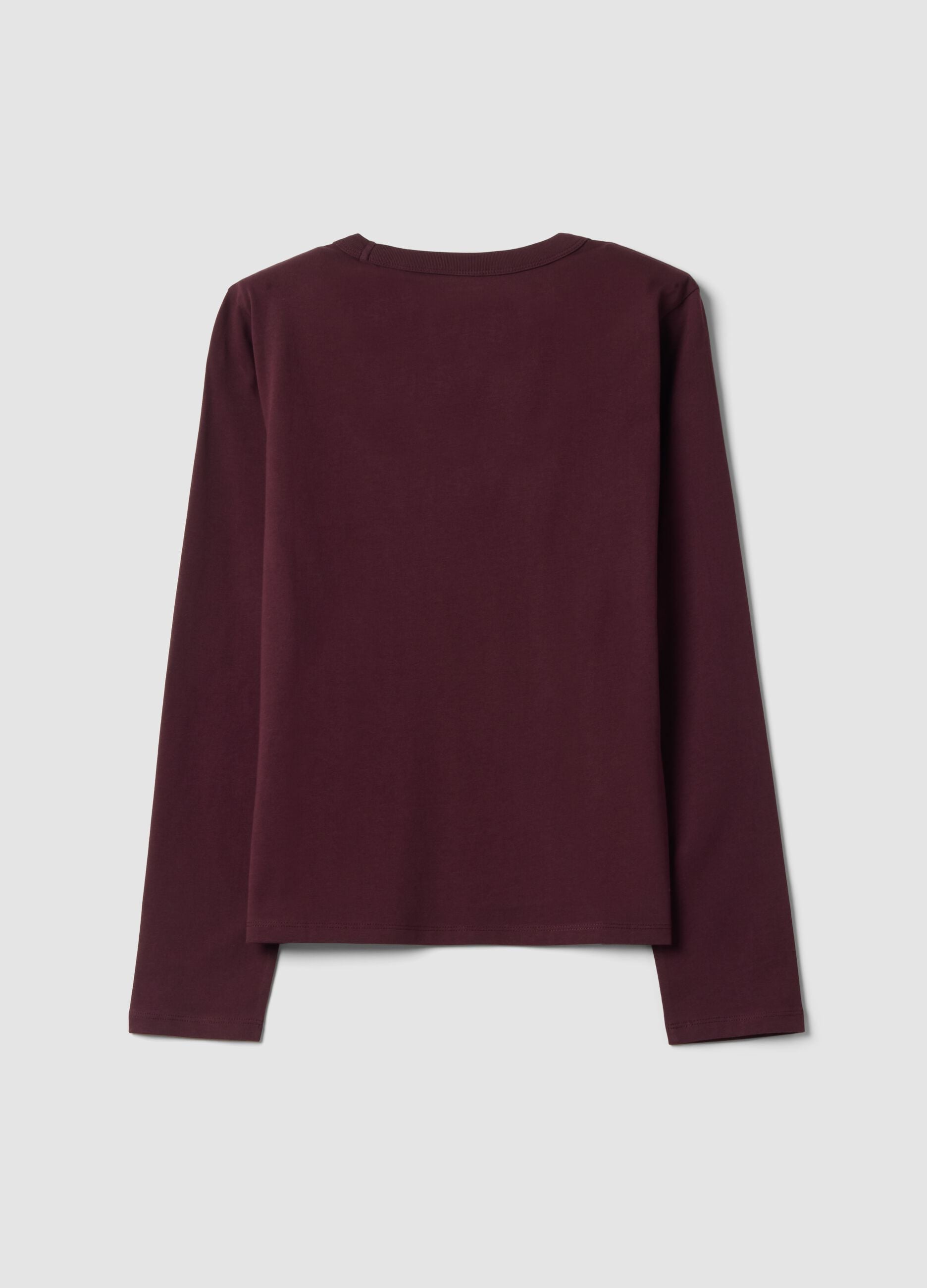 T-shirt viola in jersey di puro cotone a maniche lunghe regular fit