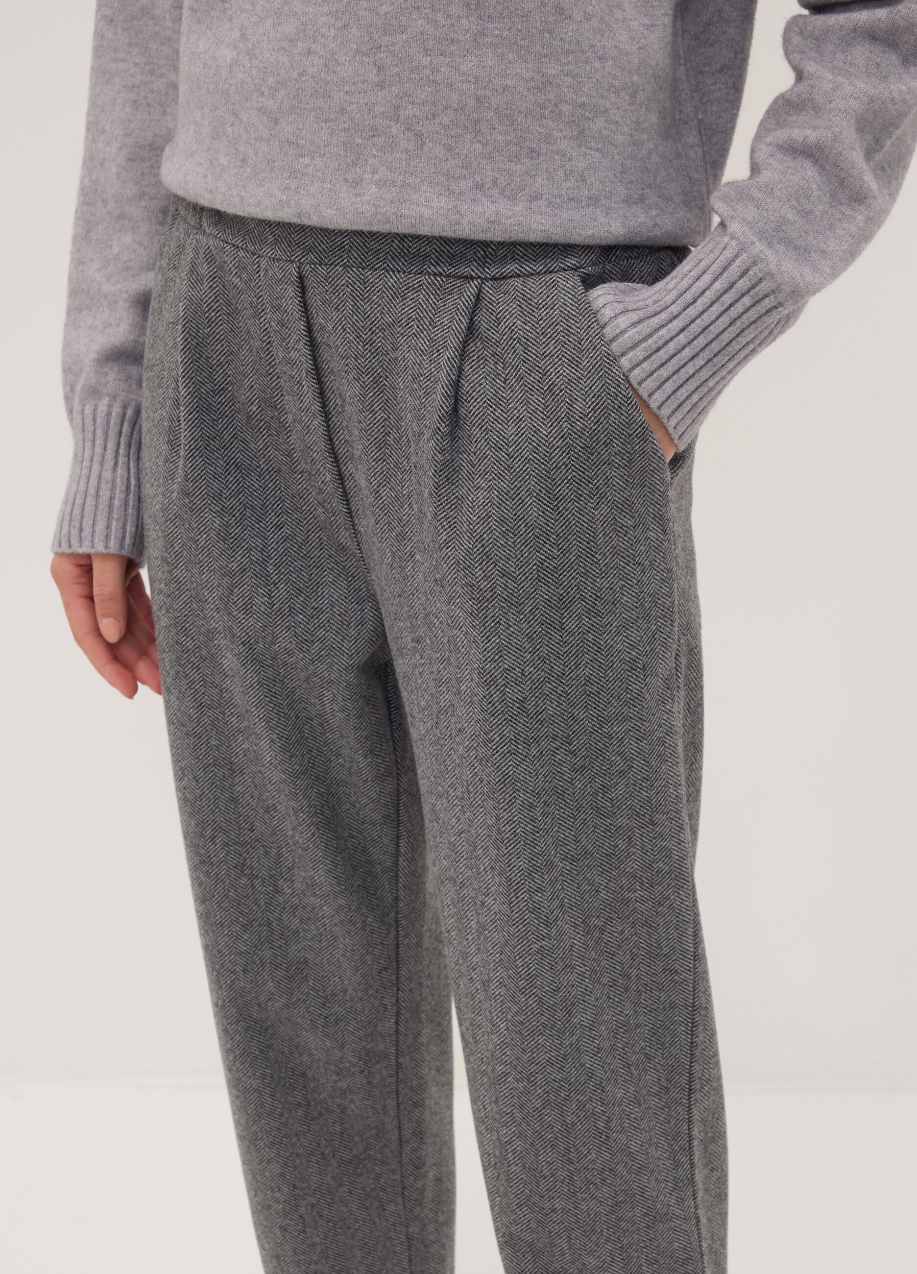 Grey regular-fit trousers with chevron pattern