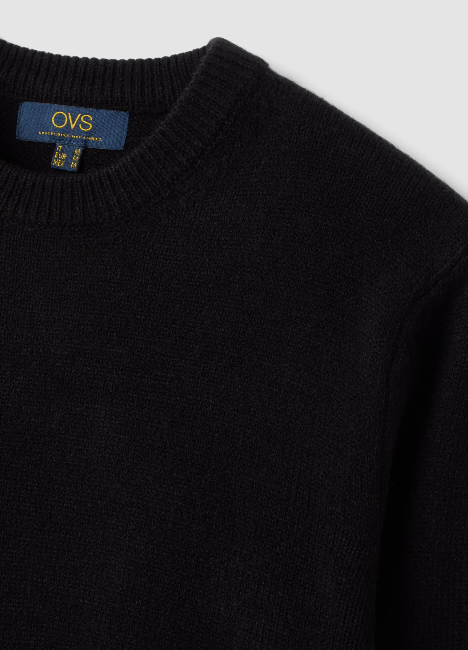 Black crew-neck jersey knit jumper, regular fit