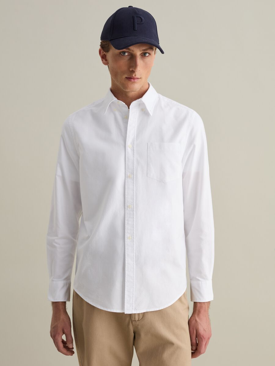 Oxford cotton shirt with button-down collar_0