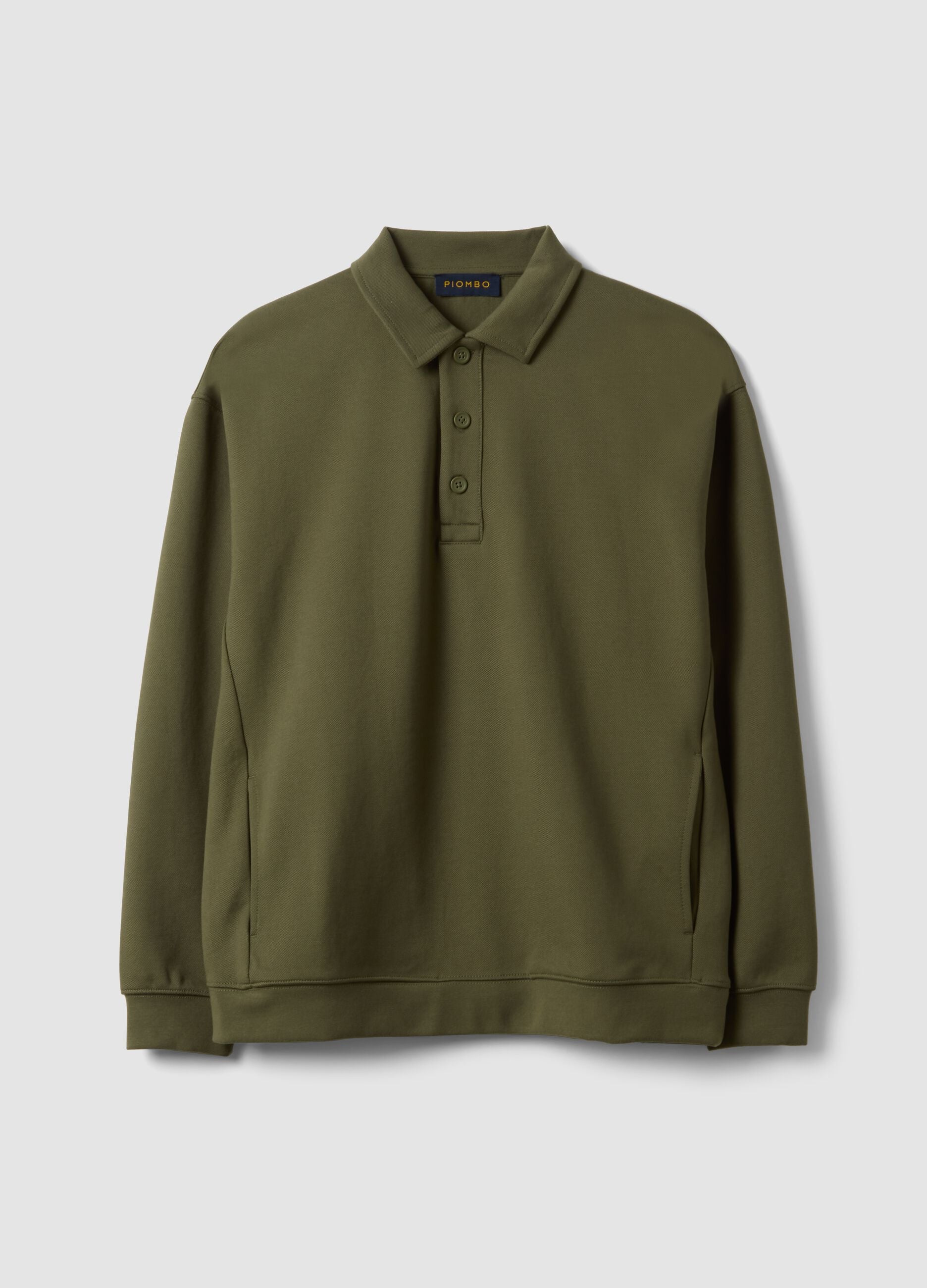 Green stretch polo-collar sweatshirt in a relaxed fit