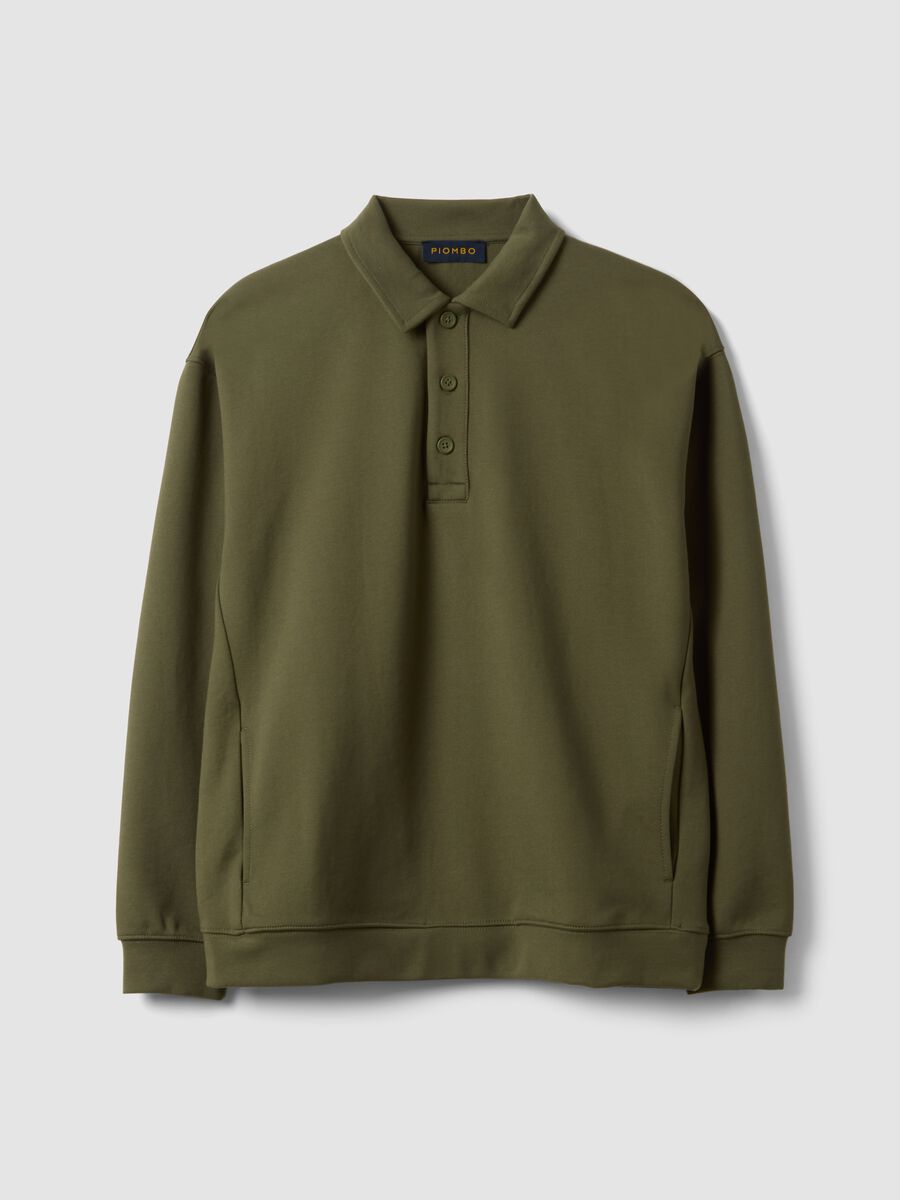 Felpa verde in tessuto elasticizzato con collo polo relaxed fit_0
