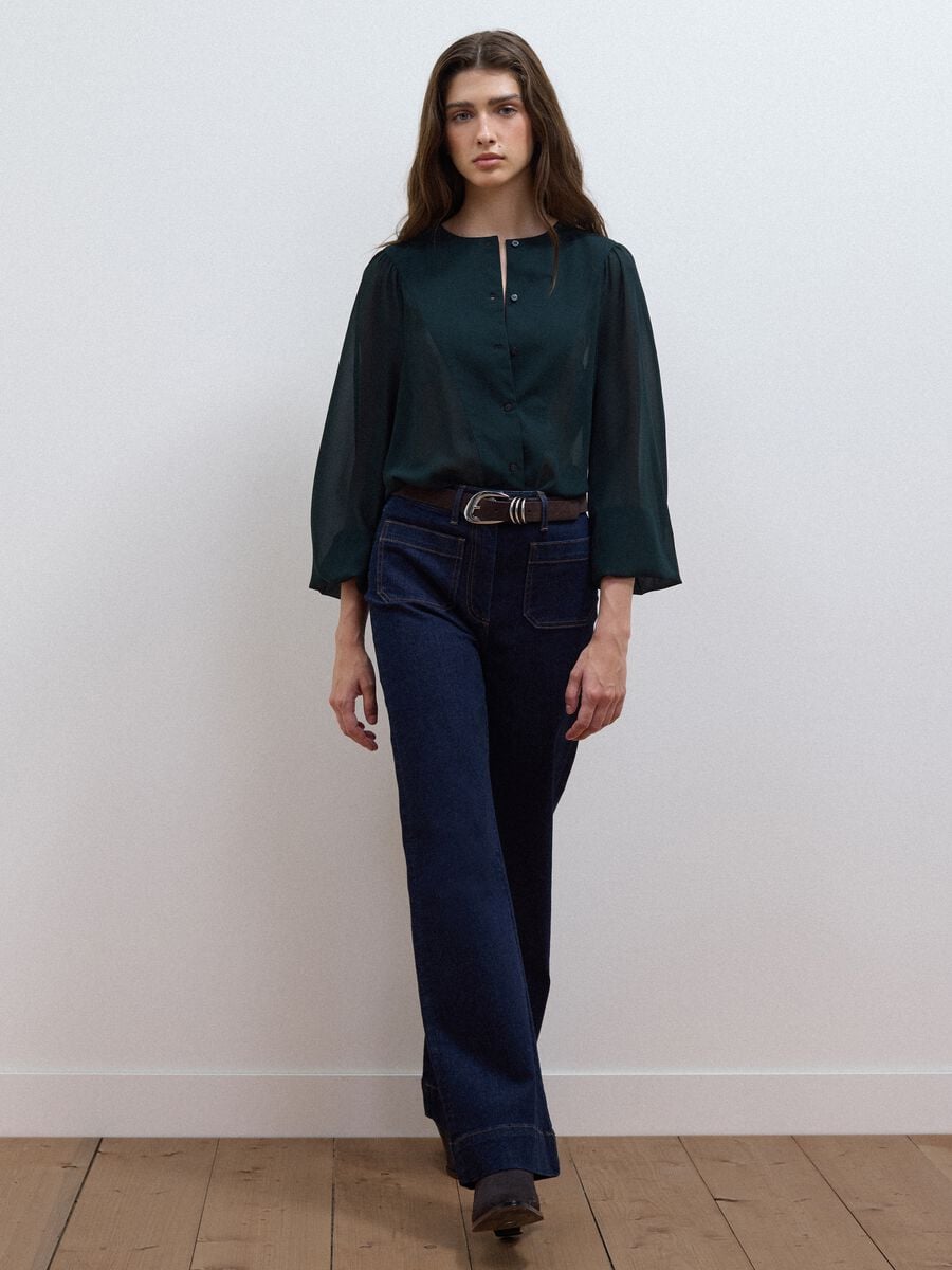 Green regular-fit shirt with buttons and long sleeves_1