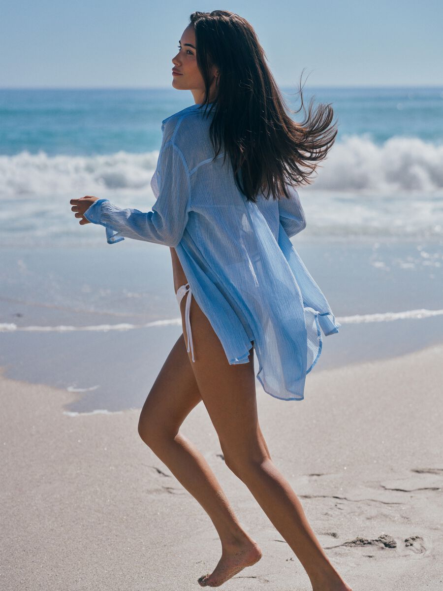 Women's Oversized Light Blue Pure Cotton Shirt_0