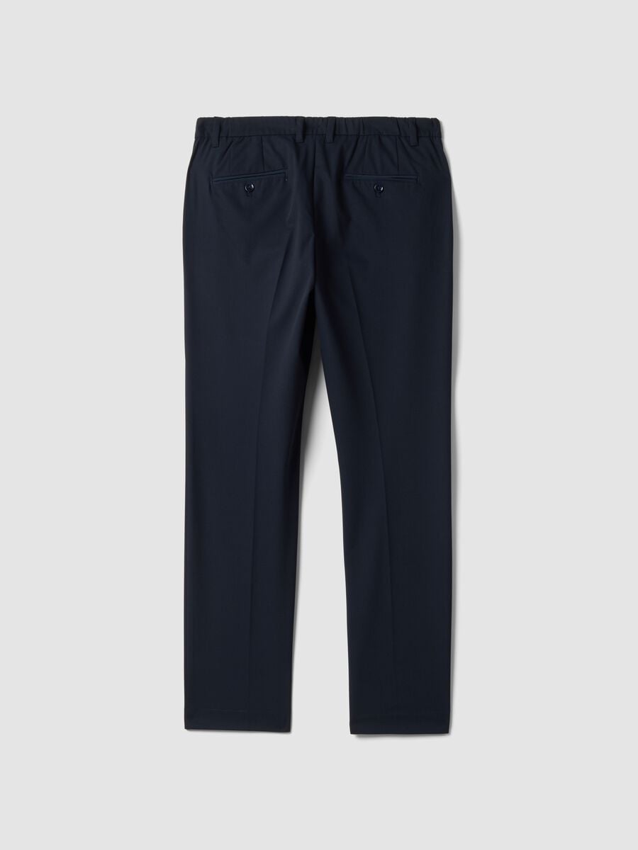 Pantaloni chino blu in twill di viscosa elasticizzata slim fit_6