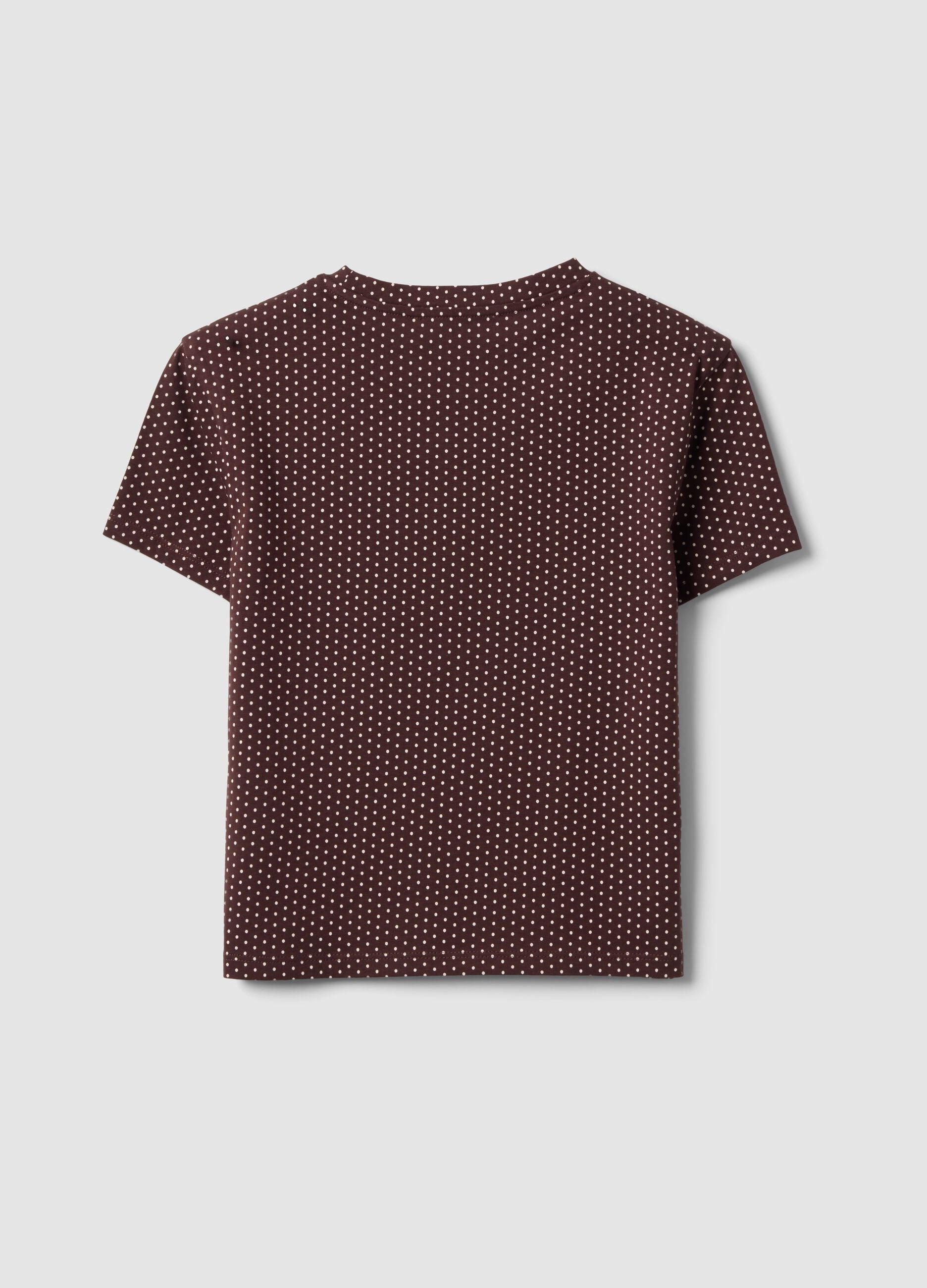 Brown polka-dot cropped pure cotton T-shirt, regular fit