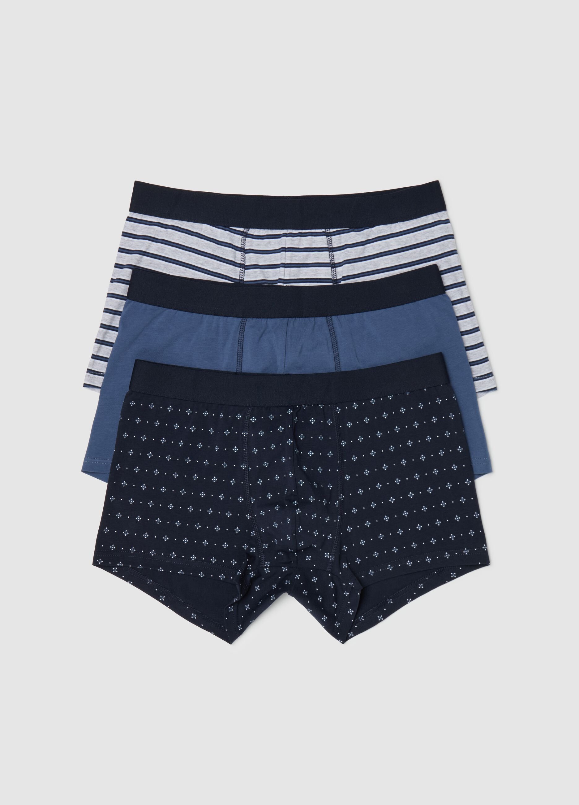 Three-pack boxer shorts in organic cotton with stripes and print