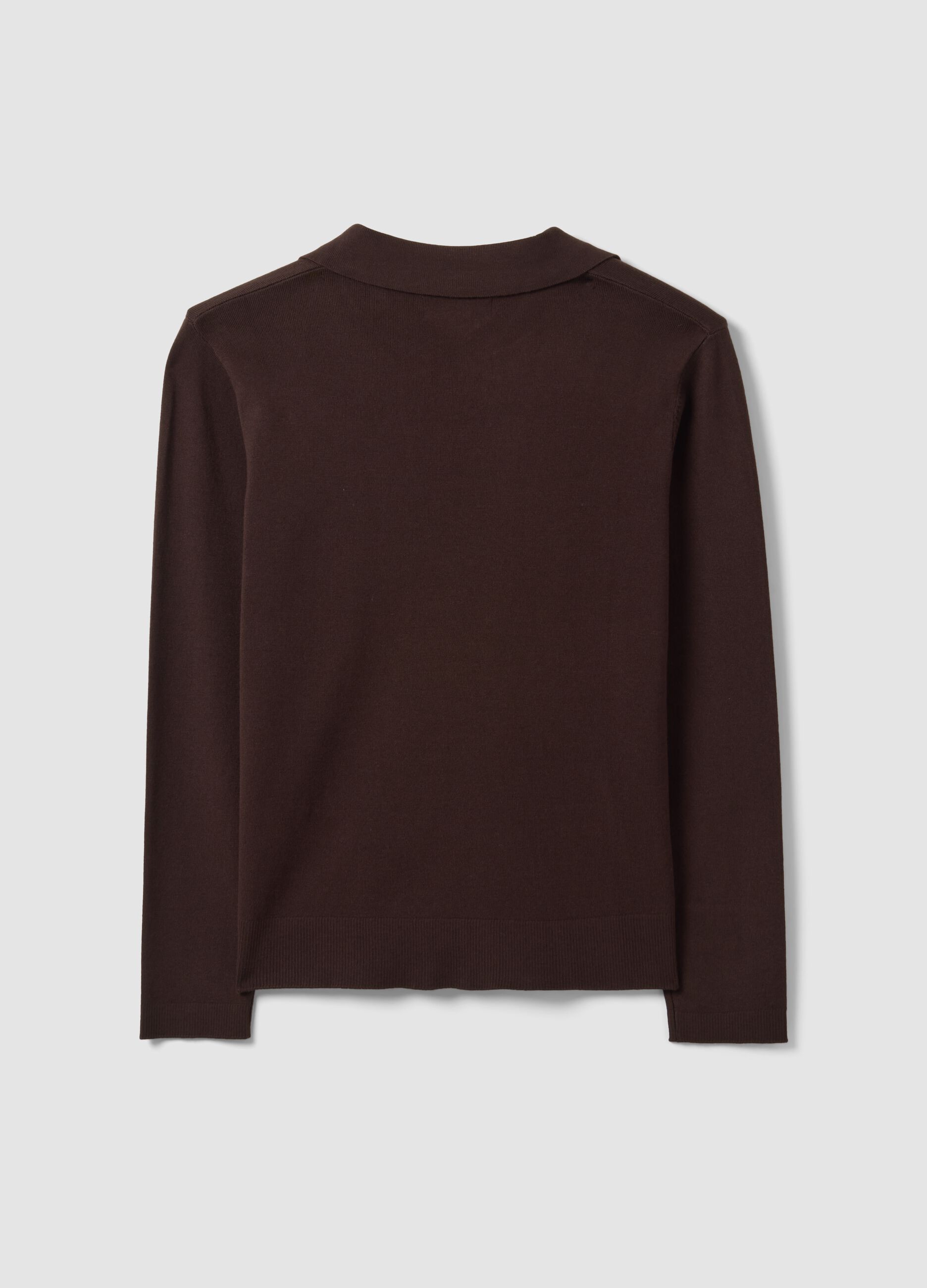 Brown viscose-blend polo-collar jumper with oversized fit