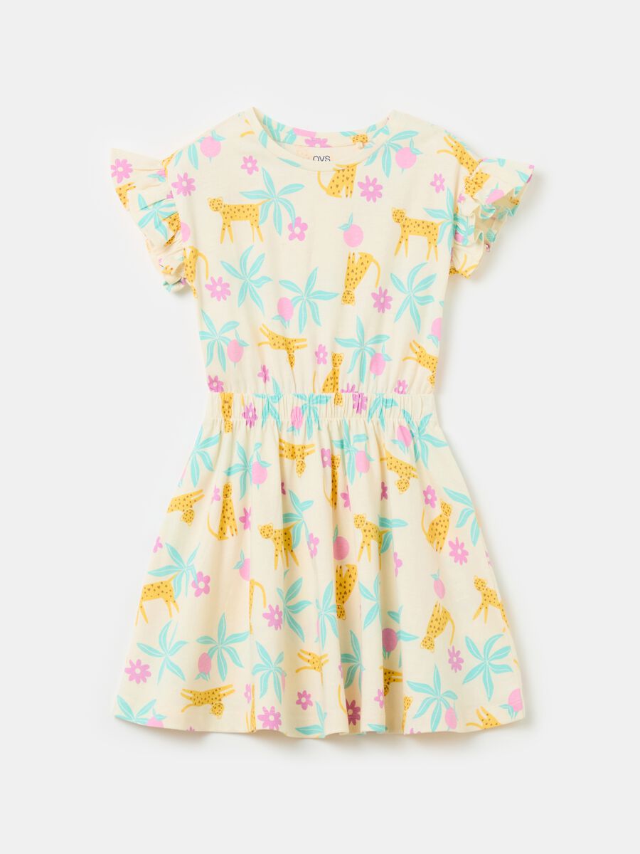 Cotton dress with frills and print_0