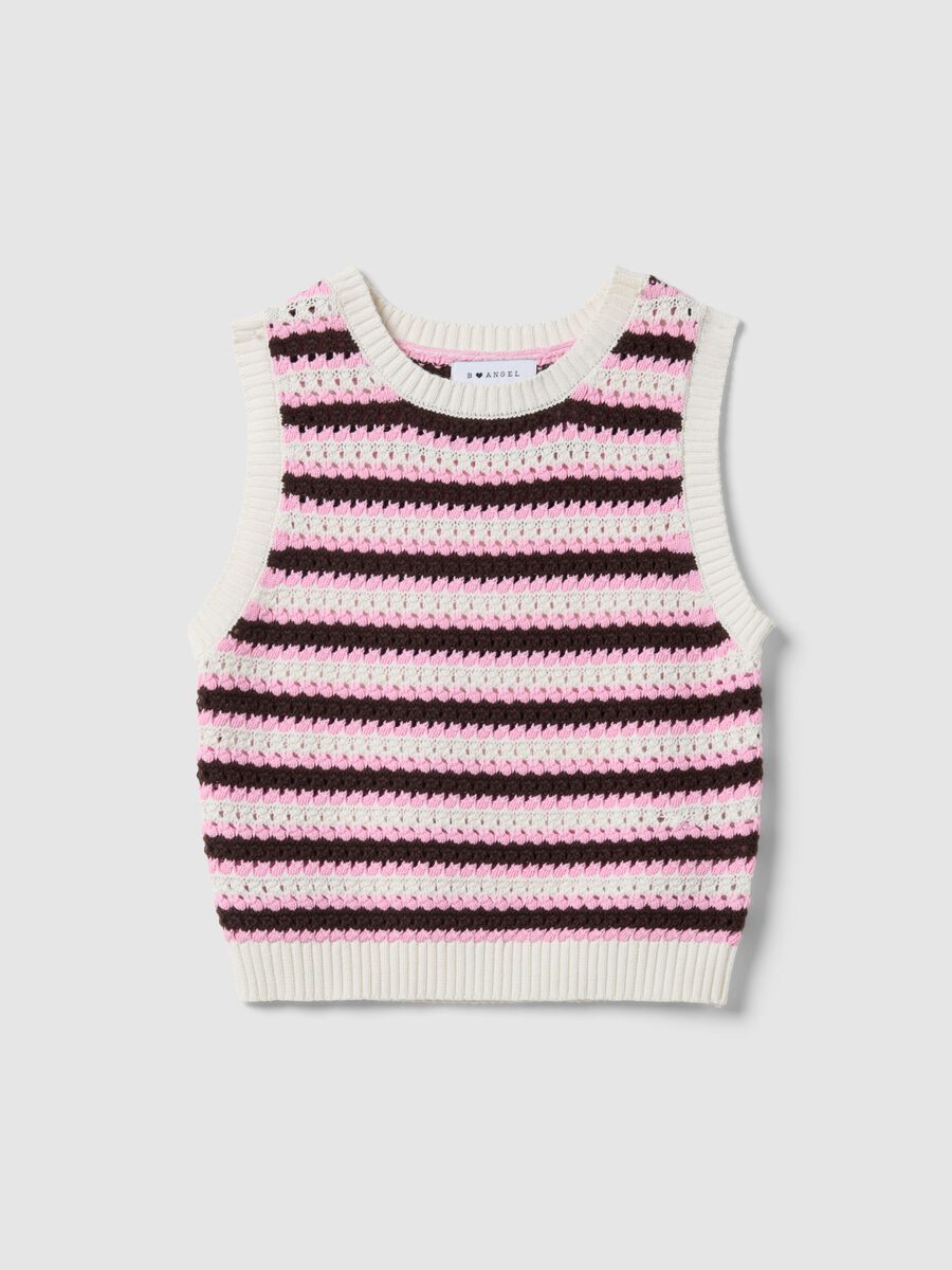 Regular fit multicolour striped pure cotton tank top_4